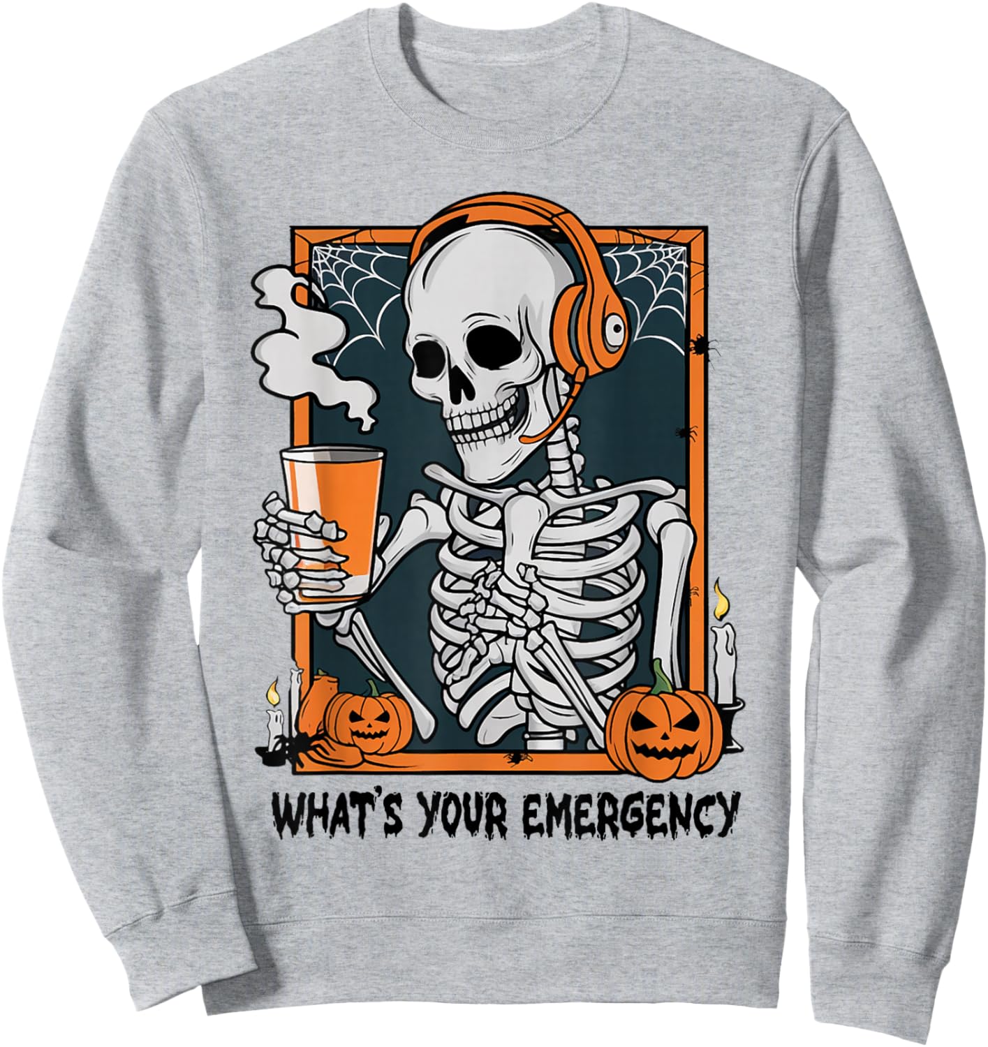 Funny 911 Dispatcher Halloween Skeleton What Your Emergency Sweatshirt - Sweatshirt | Ash
