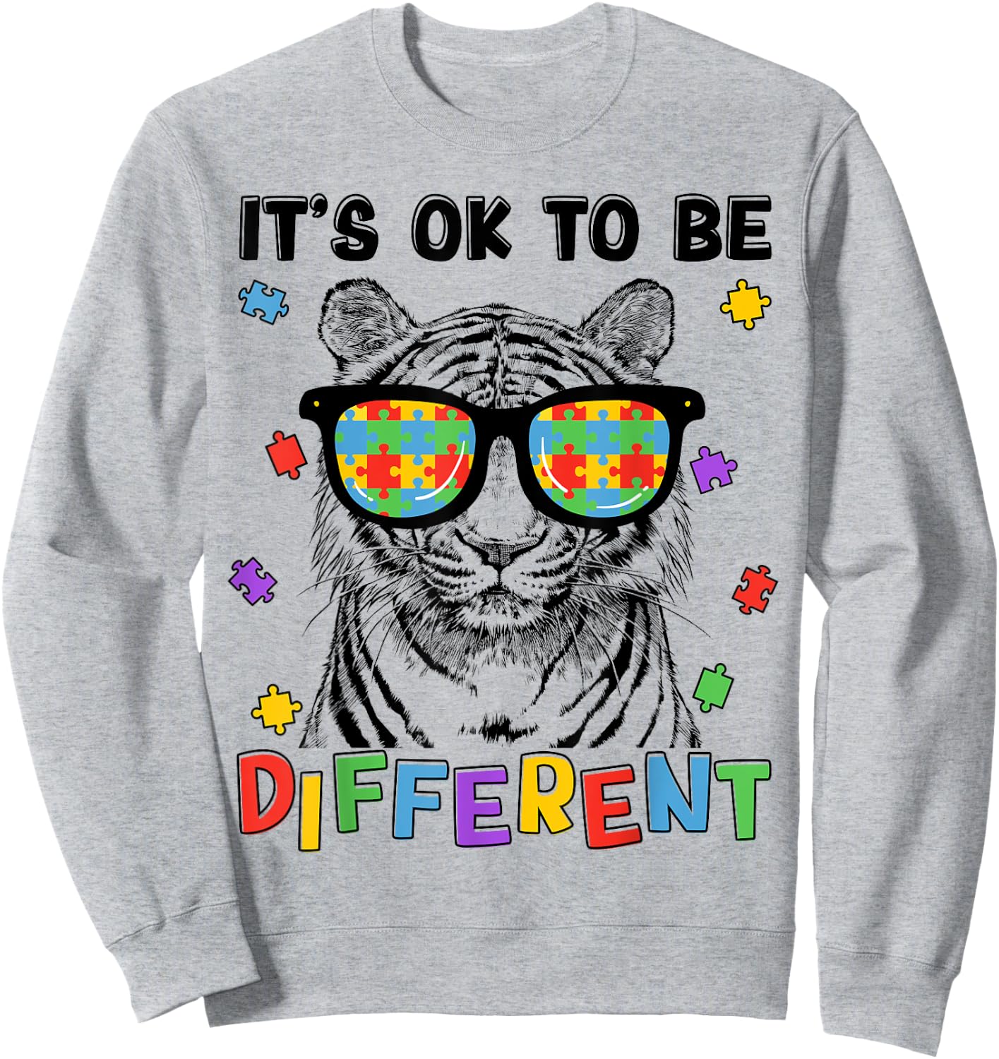 Autism Awareness Cute Tiger It's OK To Be Different Sweatshirt - Sweatshirt | Ash