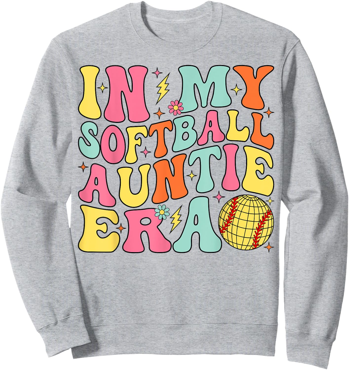 In My Softball Auntie Era Groovy Softball Aunt Sweatshirt - Sweatshirt | Ash