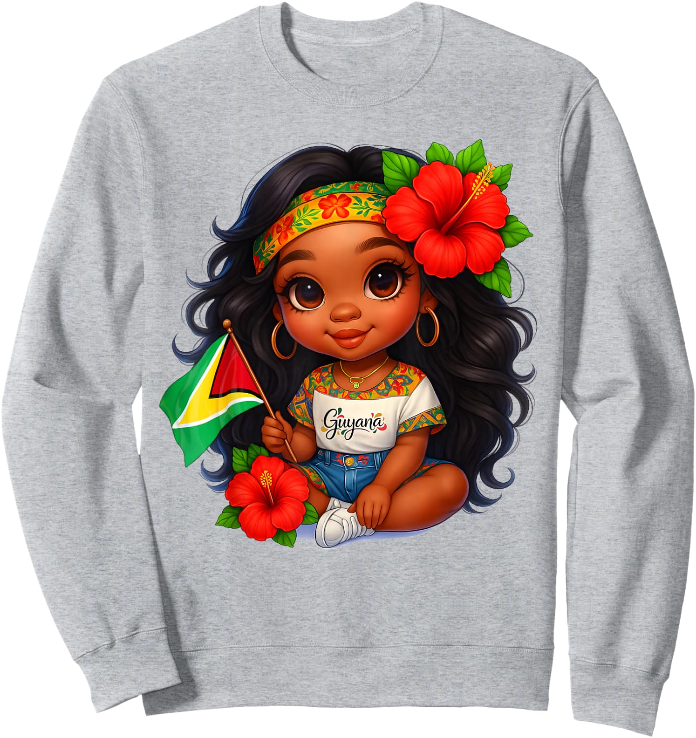 Cute Guyanese Girl Flag Hibiscus Island Heritage Culture Sweatshirt - Sweatshirt | Ash
