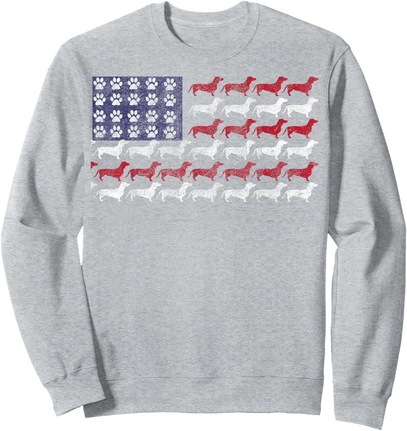 Dachshund Cute American Flag 4th of July Gift Shirt Sweatshirt - Sweatshirt | Ash