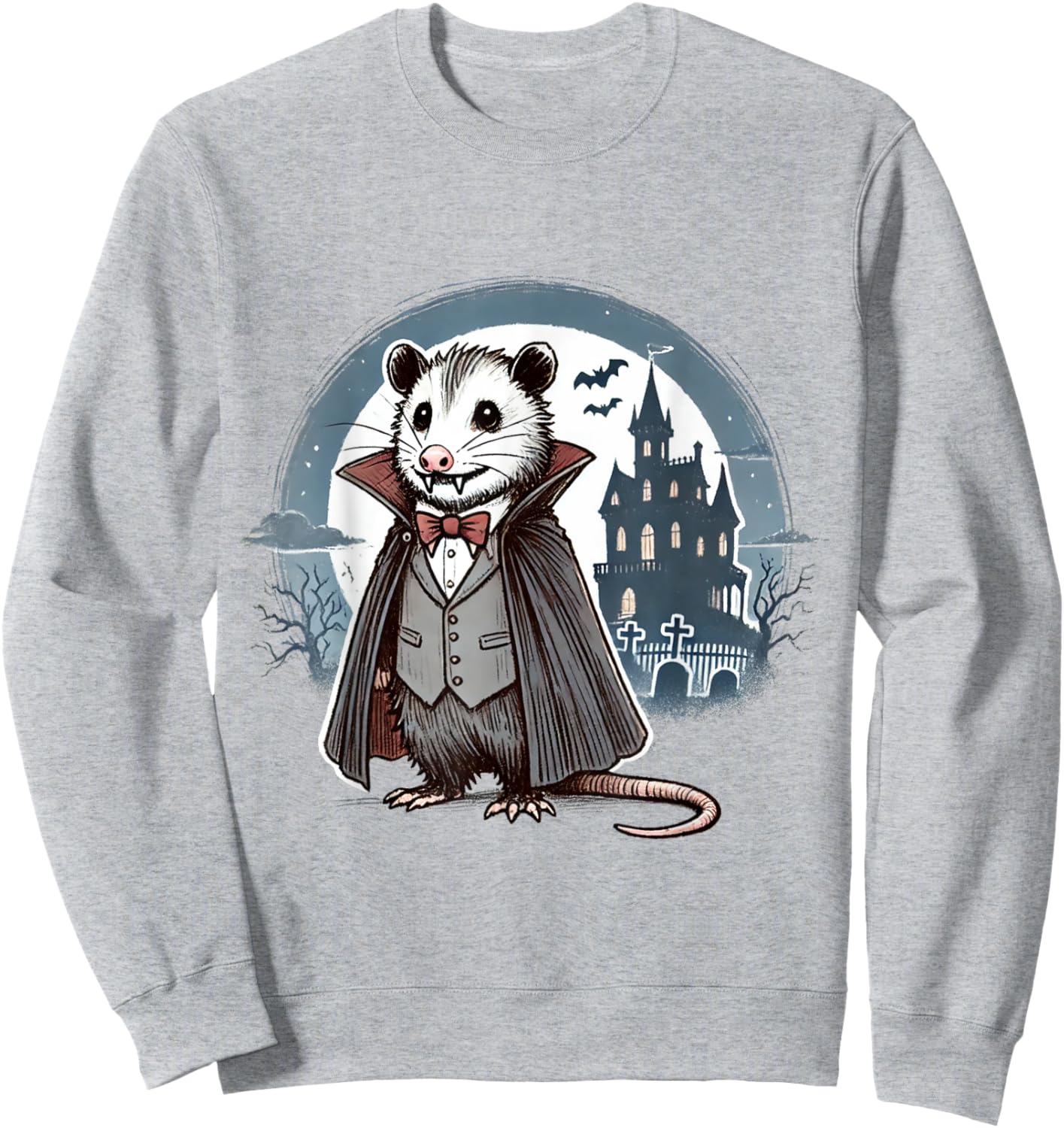 Halloween Opossum Vampire Moon Cute Possum Illustration Sweatshirt - Sweatshirt | Ash