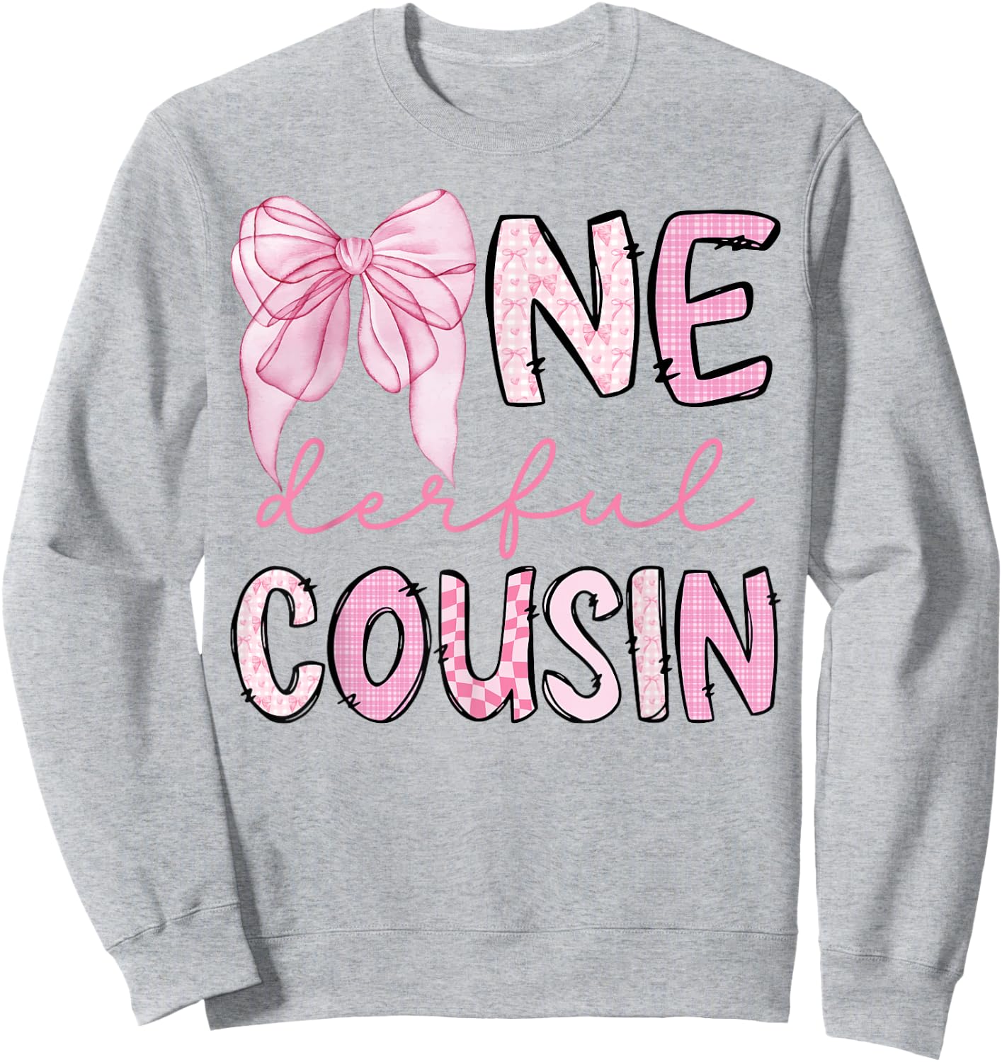 Miss Onederful Cousin Coquette First Birthday Pink Bow Sweatshirt - Sweatshirt | Ash