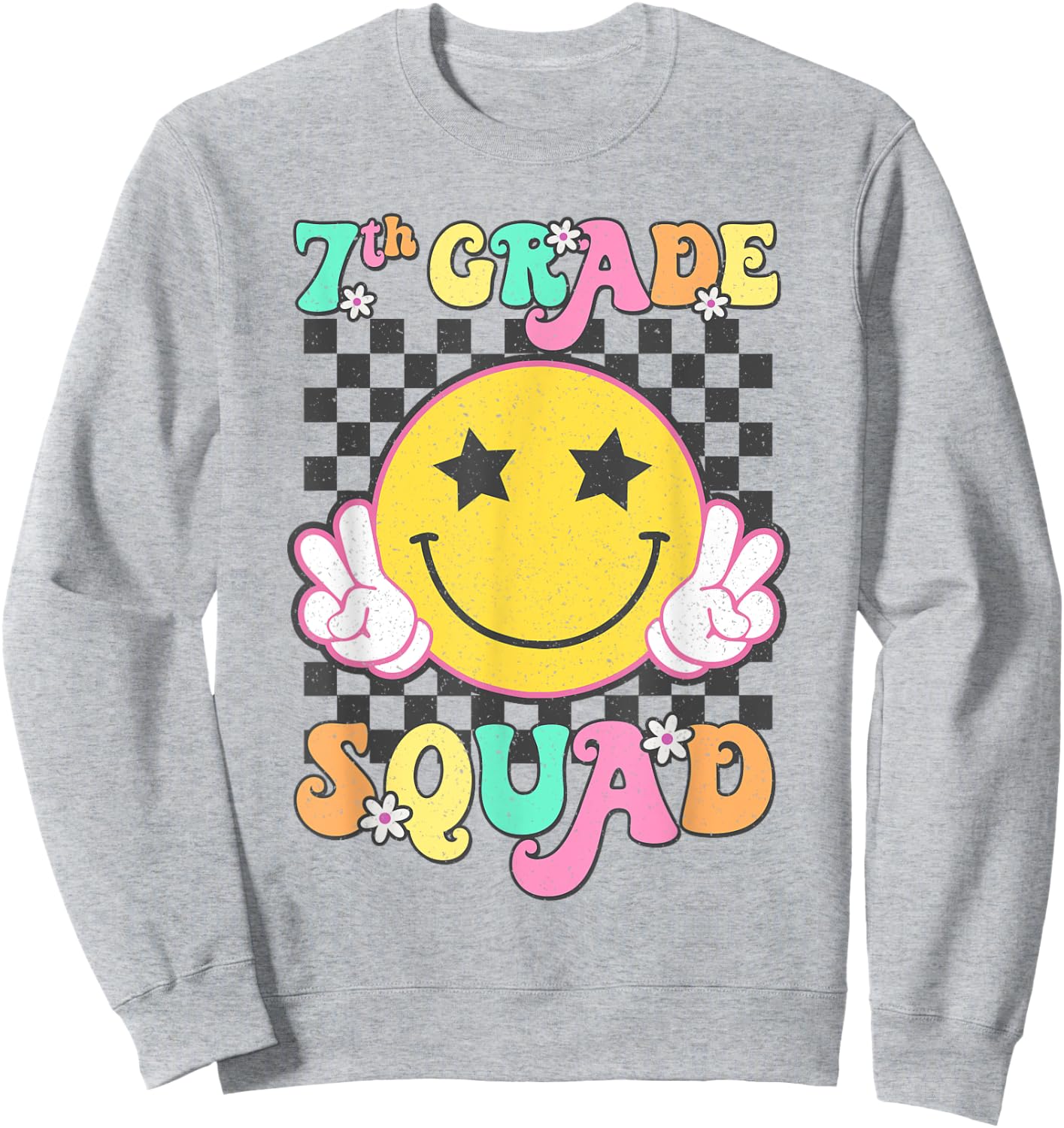 Seventh Grade Squad Smile Retro Back To School 7th Grade Sweatshirt - Sweatshirt | Ash