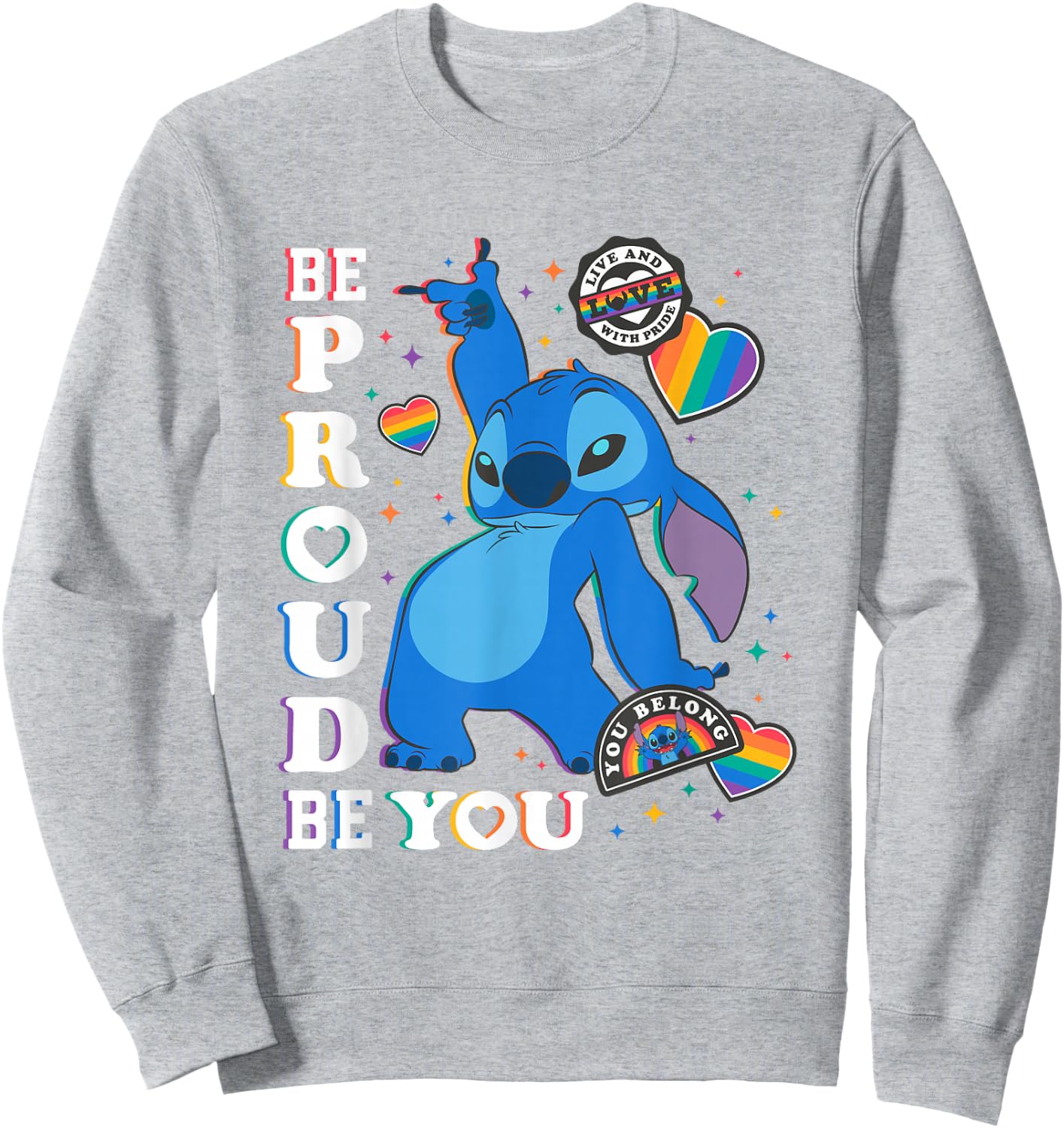 Disney Lilo & Stitch Be You Rainbow Stickers Sweatshirt - Sweatshirt | Ash