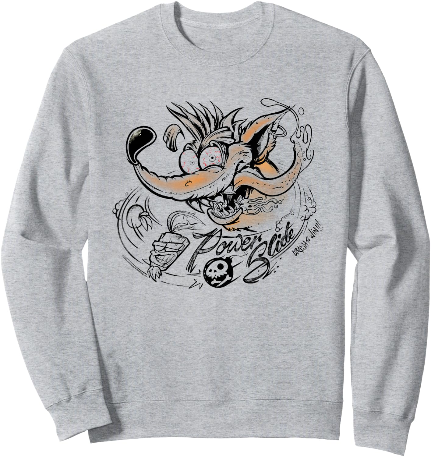 Crash Bandicoot Power Slide Crazy Crash To Win Chest Logo Sweatshirt - Sweatshirt | Ash