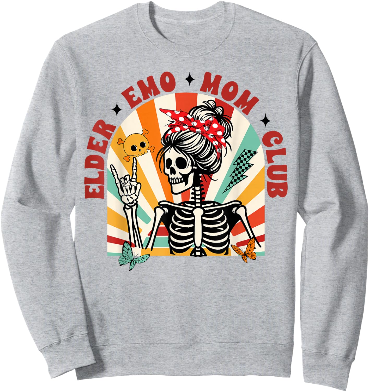 Mom Life Motherhood Messy Bun Skeleton Elder Emo Mom Club Sweatshirt - Sweatshirt | Ash