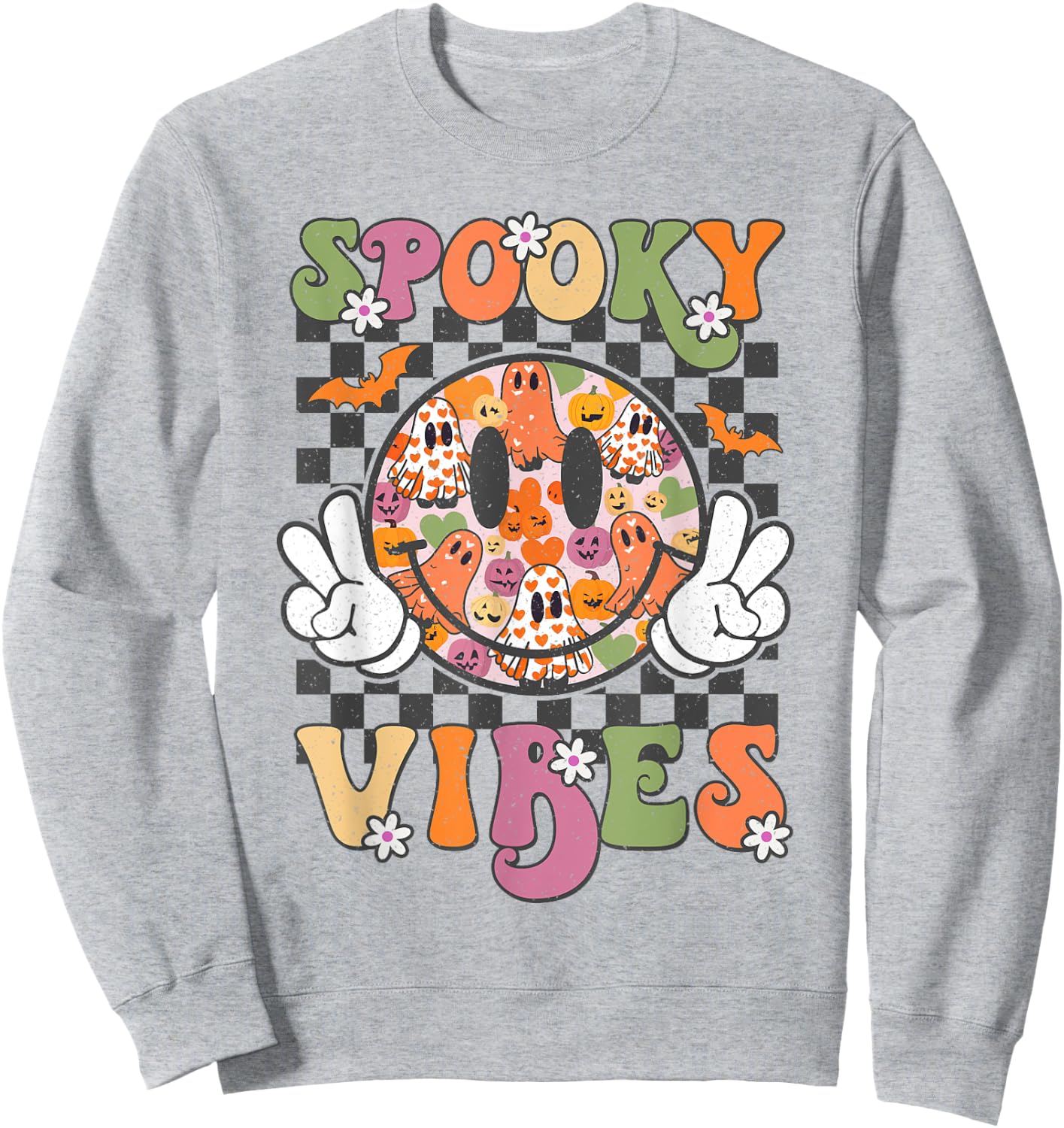 Spooky Vibes Smile Face Halloween Funny Women Teen Girl Kids Sweatshirt - Sweatshirt | Ash