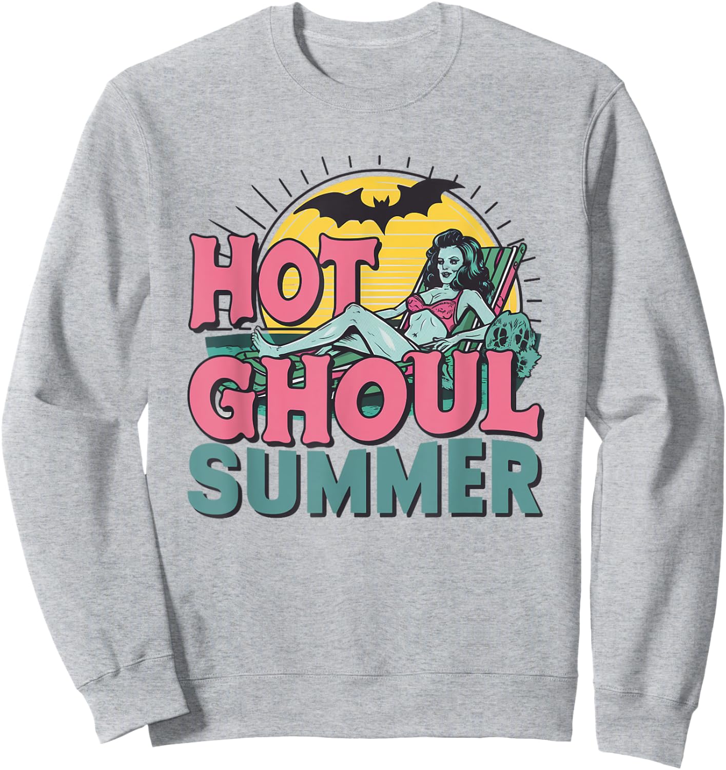 Hot Ghoul Summer Spooky Retro Zombie Pin-Up Halloween Sweatshirt - Sweatshirt | Ash