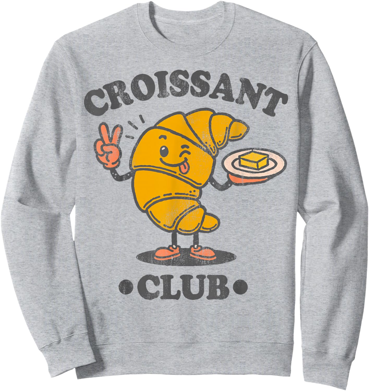 Croissant Club Cute French Pastry Cartoon Sweatshirt - Sweatshirt | Ash
