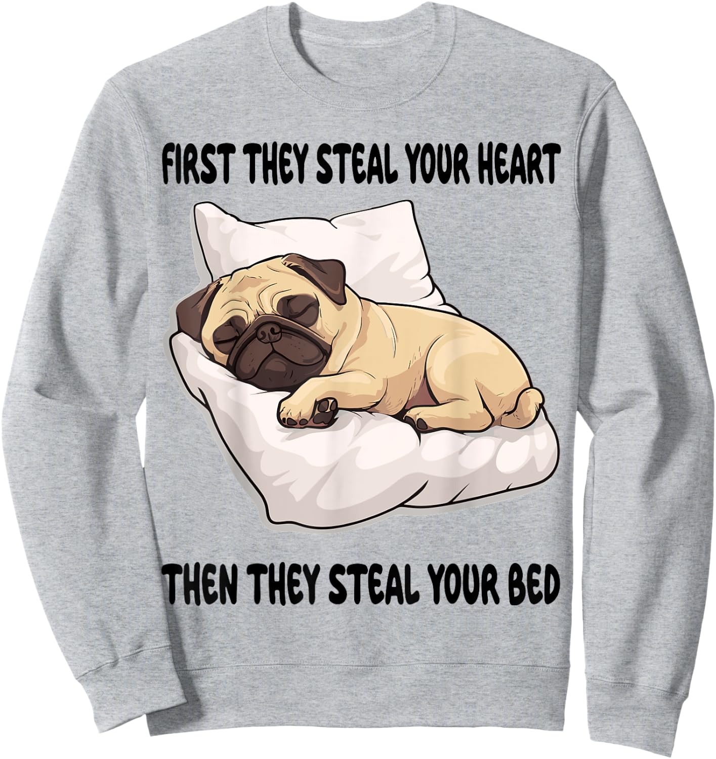 Pug Sleeping Pajamas Nightgown Sweatshirt - Sweatshirt | Ash