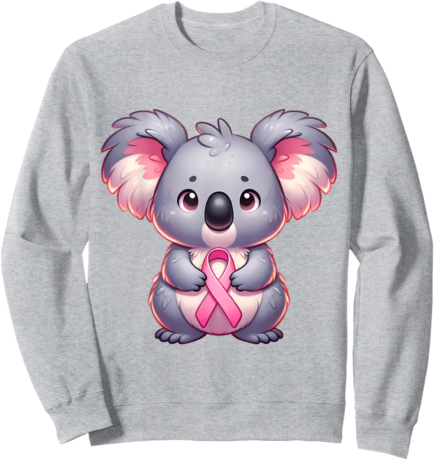 Breast Cancer Awareness Cute Koala Pink Ribbon Animal Sweatshirt - Sweatshirt | Ash