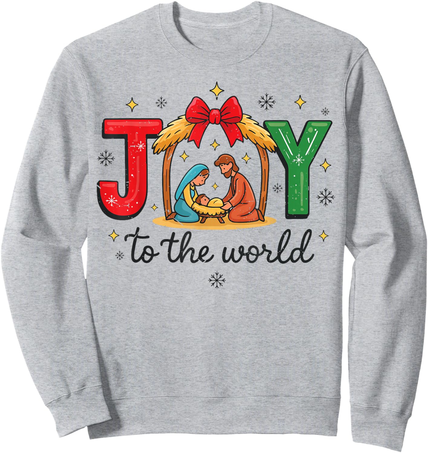 Women Joy to The World God Christmas Family Pajama Christian Sweatshirt - Sweatshirt | Ash
