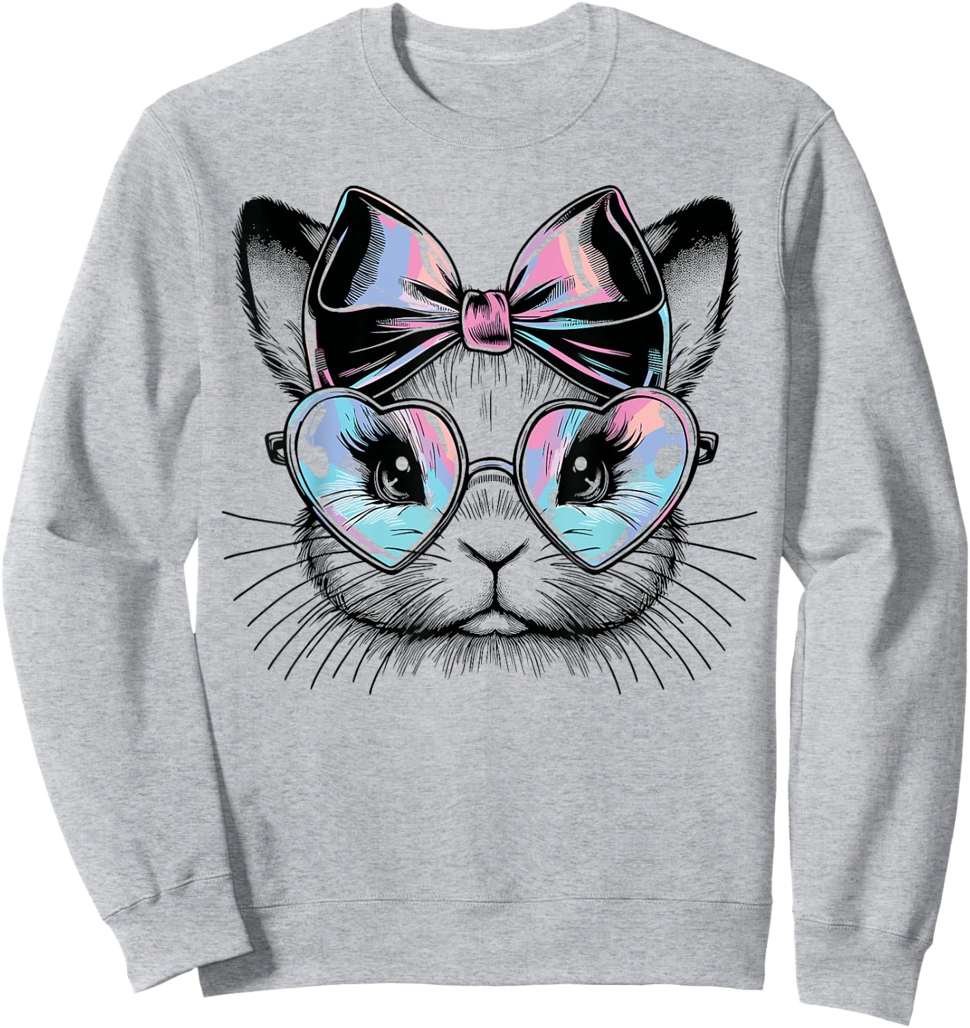 Cute Rabbit with Heart-Shaped Glasses and Bow Sweatshirt - Sweatshirt | Ash
