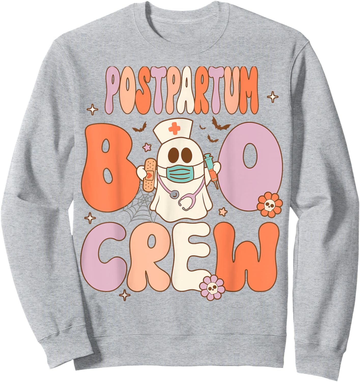 Postpartum Nurse Boo Crew Halloween Mother Baby Nurse Sweatshirt - Sweatshirt | Ash