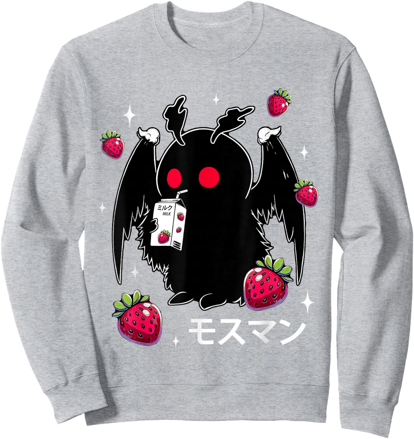 Mothman Cryptid Kawaii Strawberry Milk Shake Carton Sweatshirt - Sweatshirt | Ash