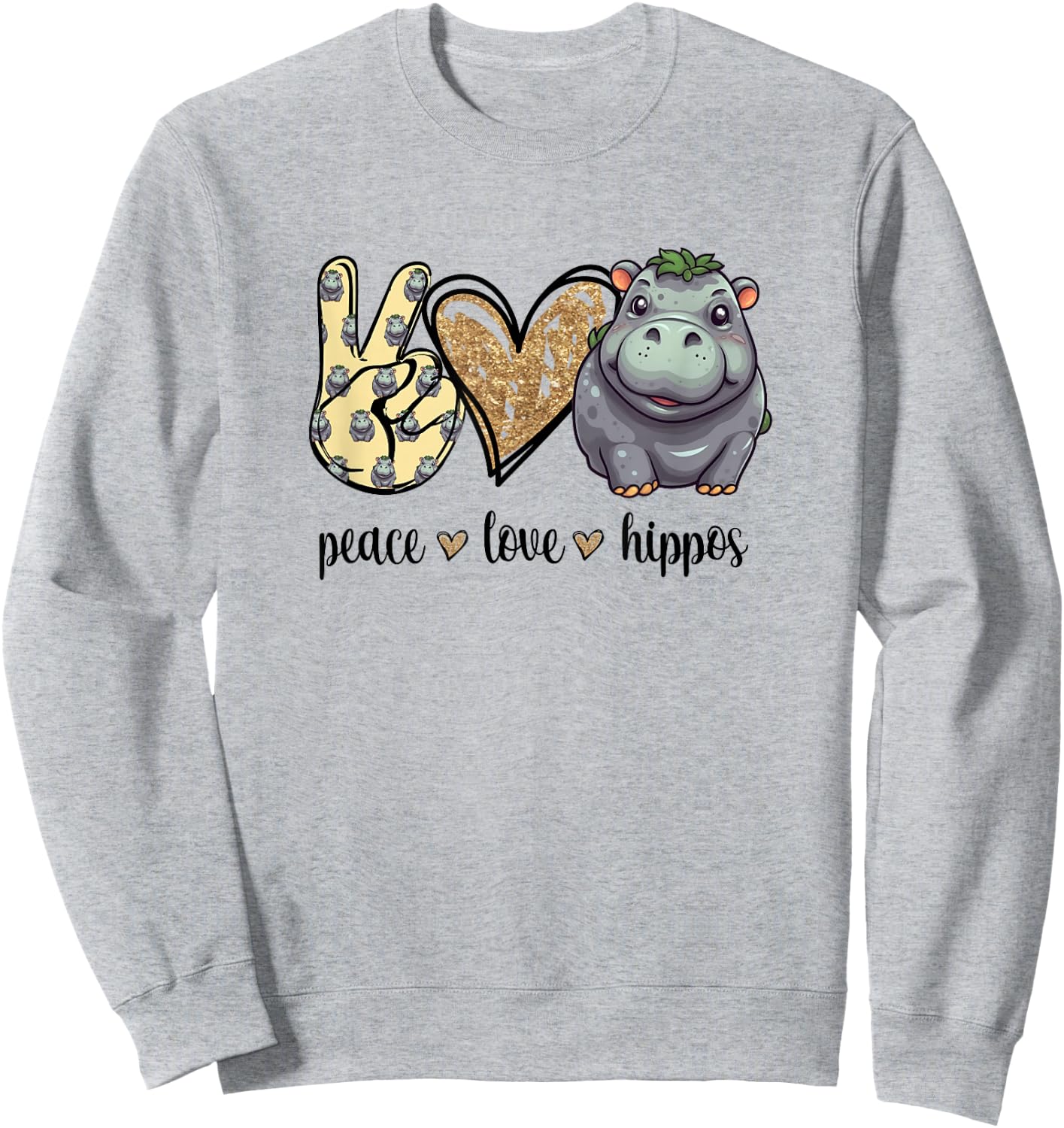 Girls & Kids Cute Kawaii Peace Love Hippos Lover Sweatshirt - Sweatshirt | Ash
