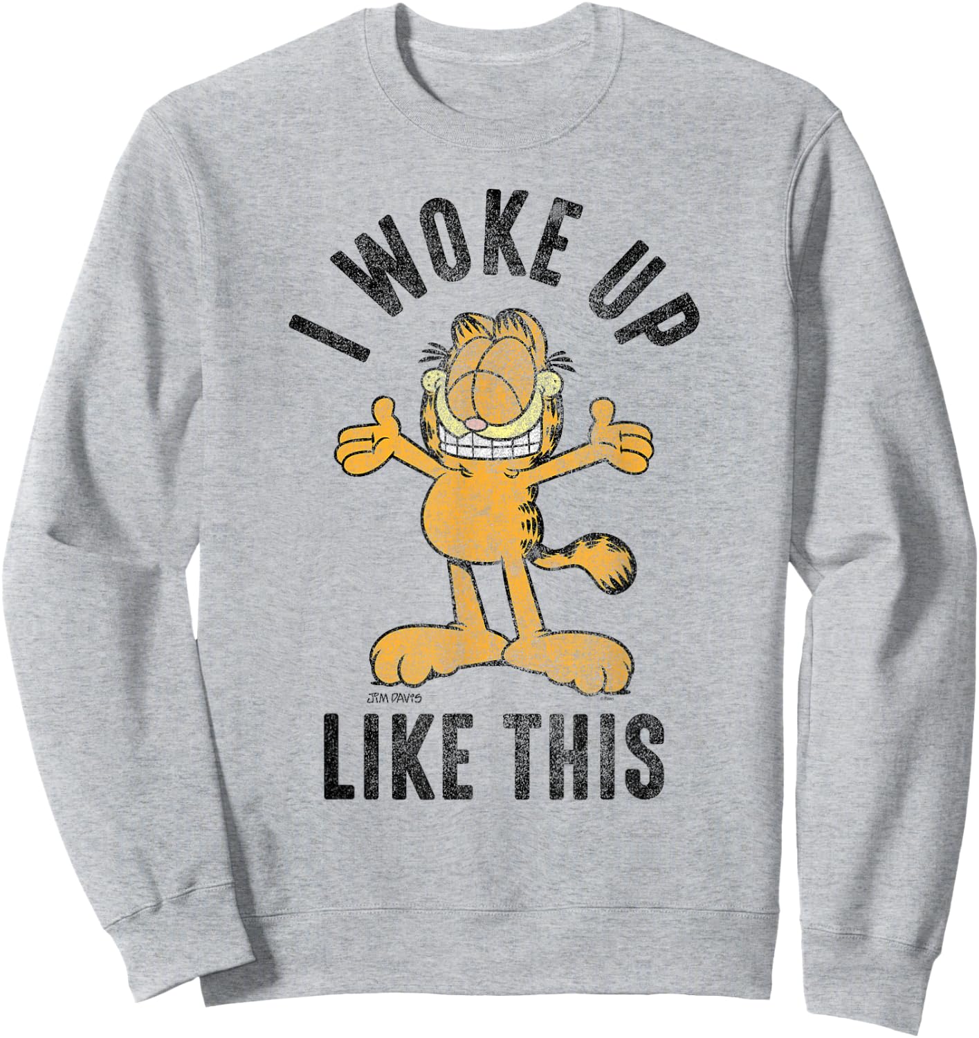 Garfield I Woke Up Like This Distressed Cartoon Cat Sweatshirt - Sweatshirt | Ash