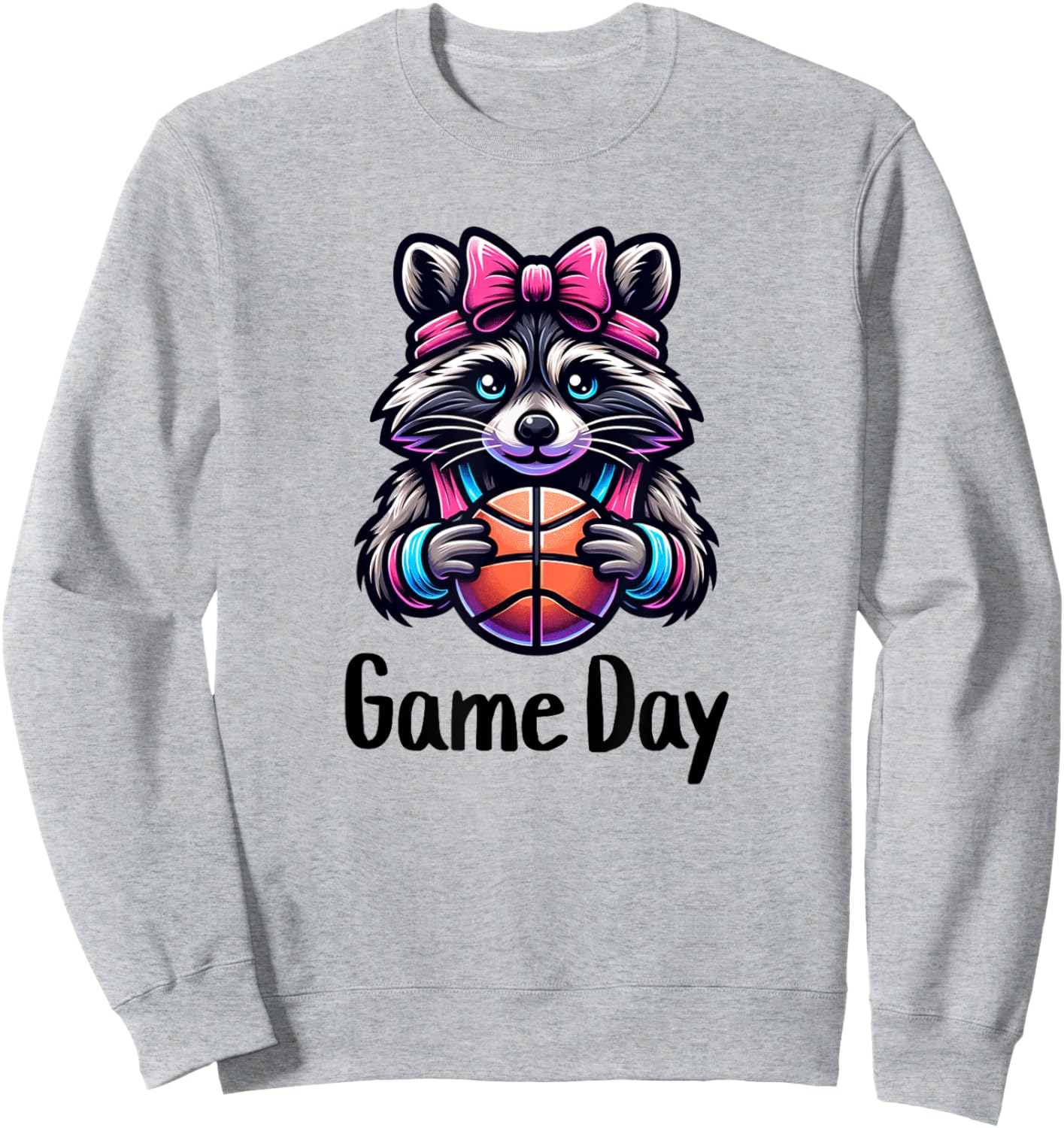 Basketball Raccoon Coquette Bow Game Day for Girls and Women Sweatshirt - Sweatshirt | Ash
