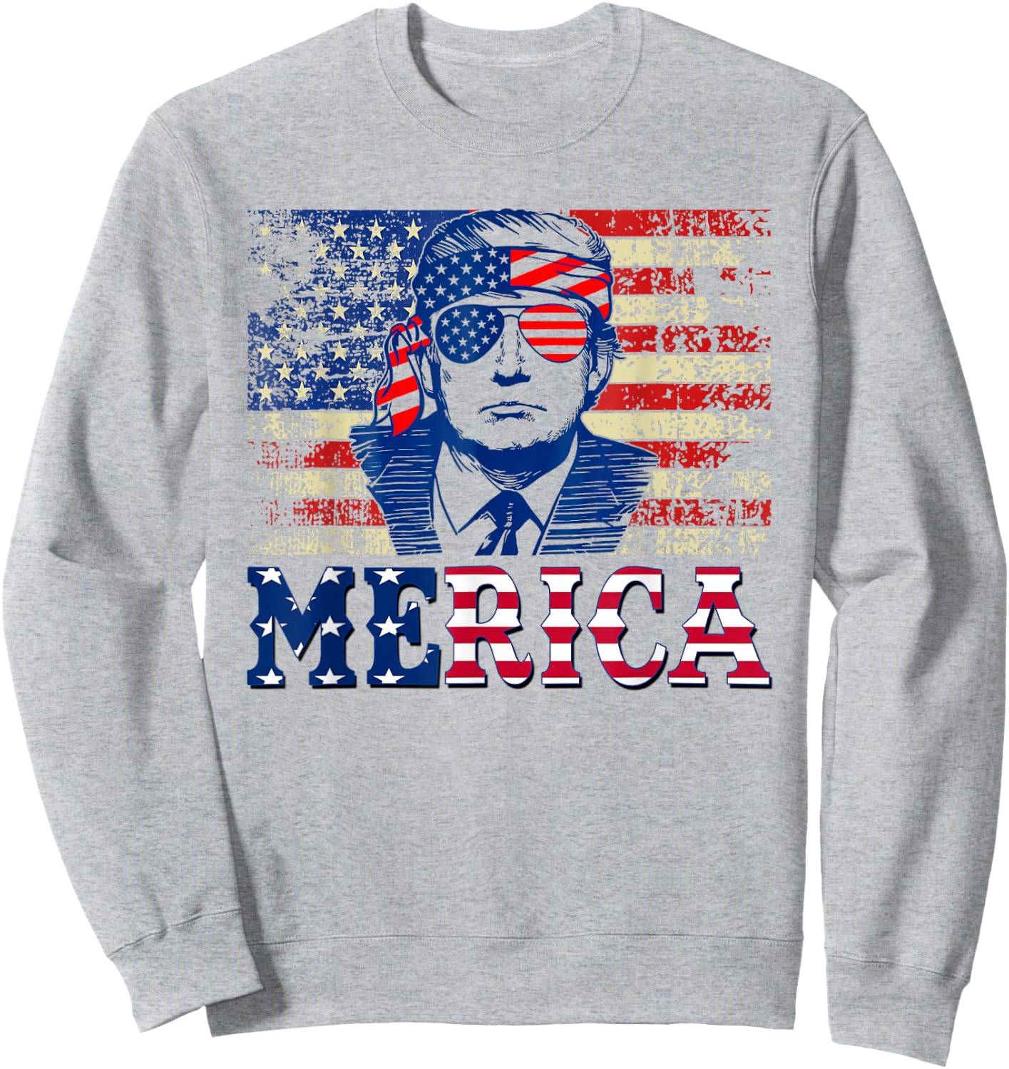 TRUMP MERICA Shirts Fourth 4th Of July Trump American Flag Sweatshirt - Sweatshirt | Ash