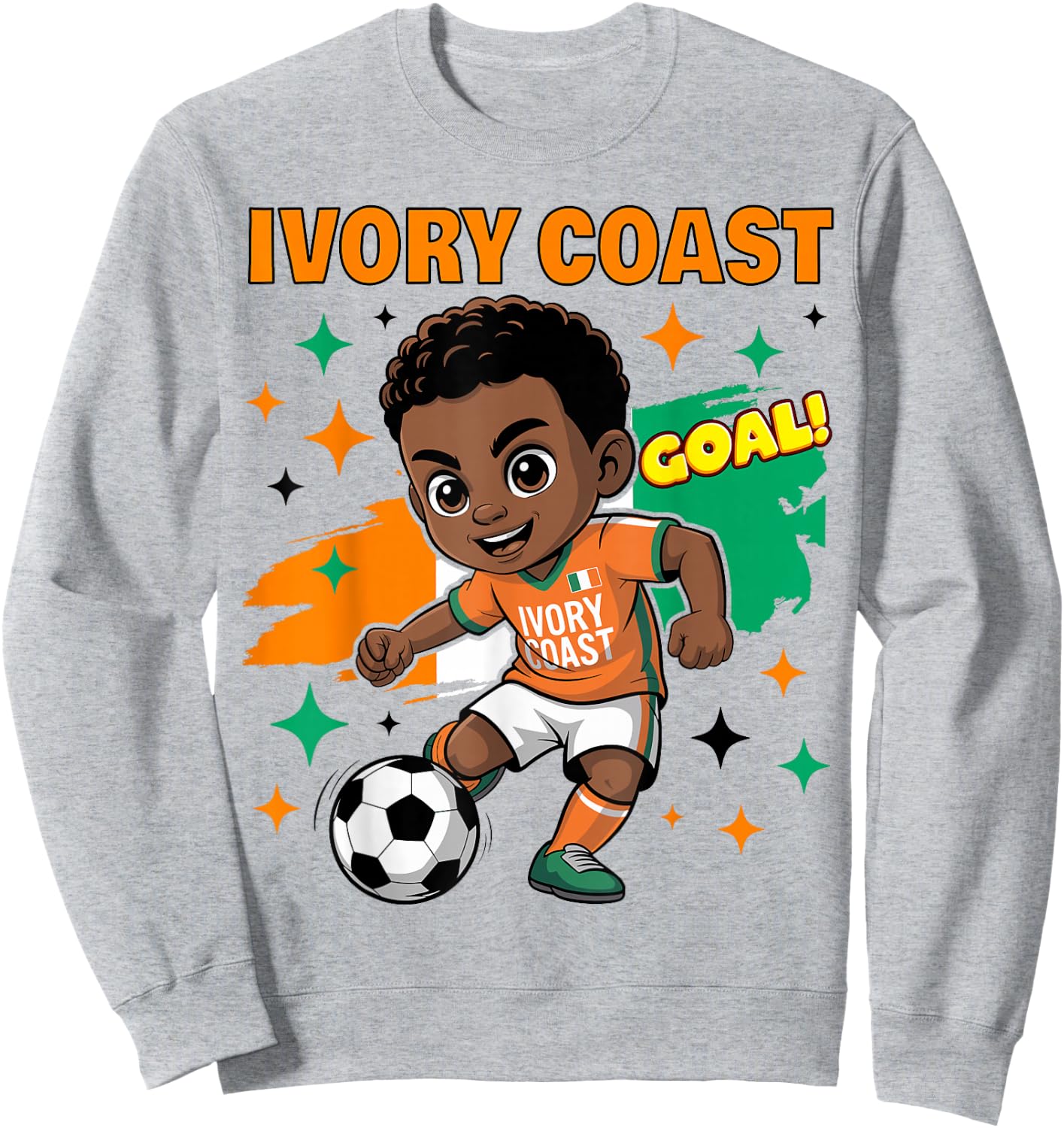 Ivory Coast Kid Goal Cartoon Côte D'Ivoire Flag for Kids Sweatshirt - Sweatshirt | Ash