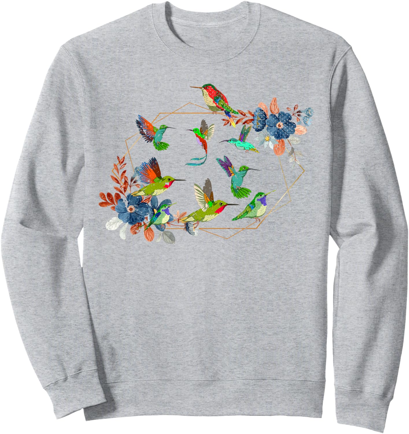 Floral Nature Hummingbird Lover Vintage Flowers Hummingbird Sweatshirt - Sweatshirt | Ash