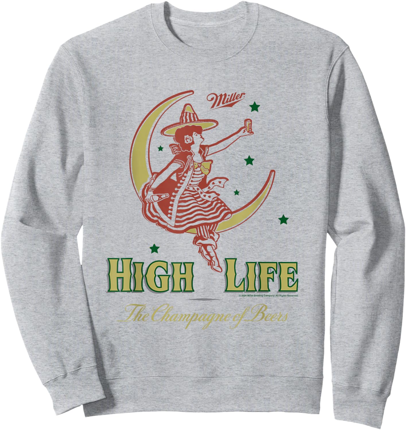 Miller High Life The Champagne Of Beers Girl On Moon Vintage Sweatshirt - Sweatshirt | Ash