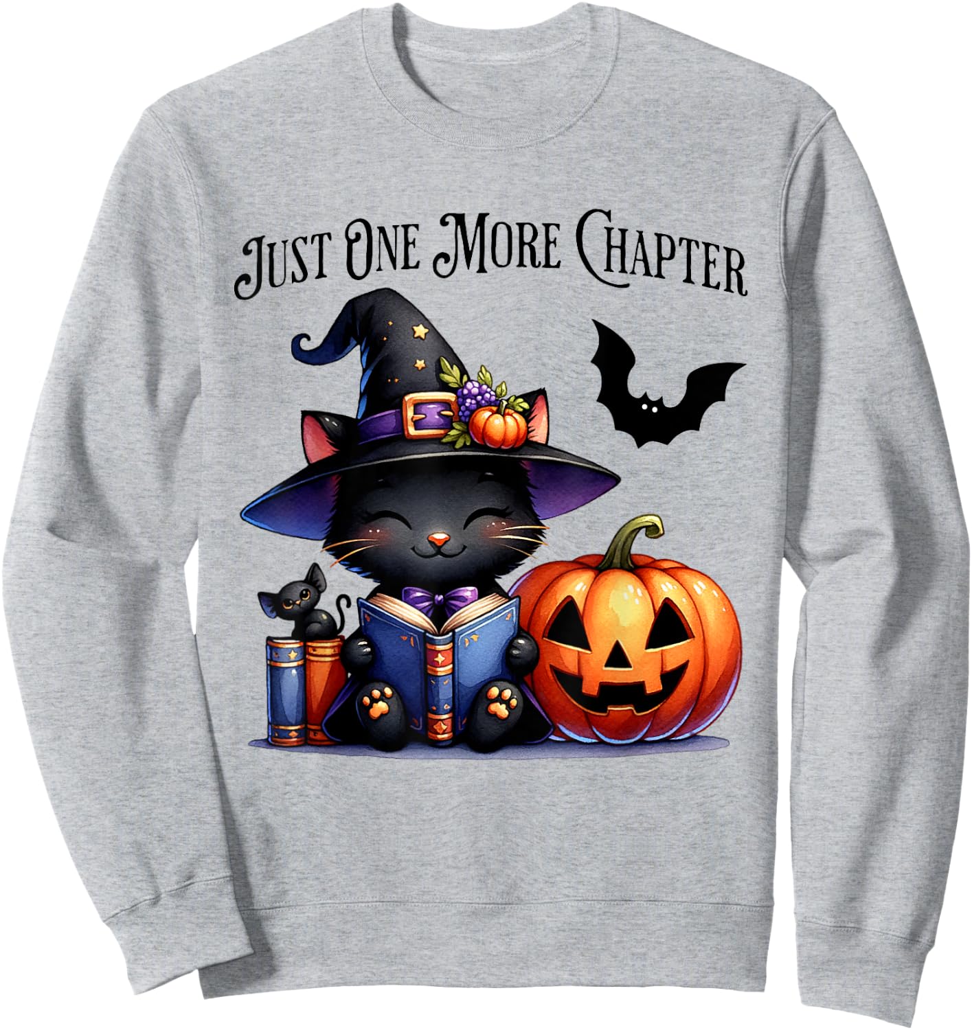 Cat Reading Halloween Pumpkin Cute Just One More Chapter Sweatshirt - Sweatshirt | Ash