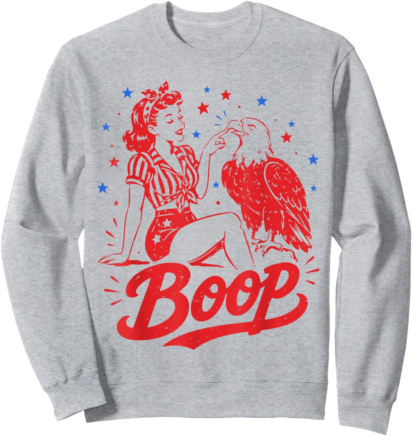 Boop Eagle Patriotic Vintage American Girl 250th 4th of July Sweatshirt - Sweatshirt | Ash