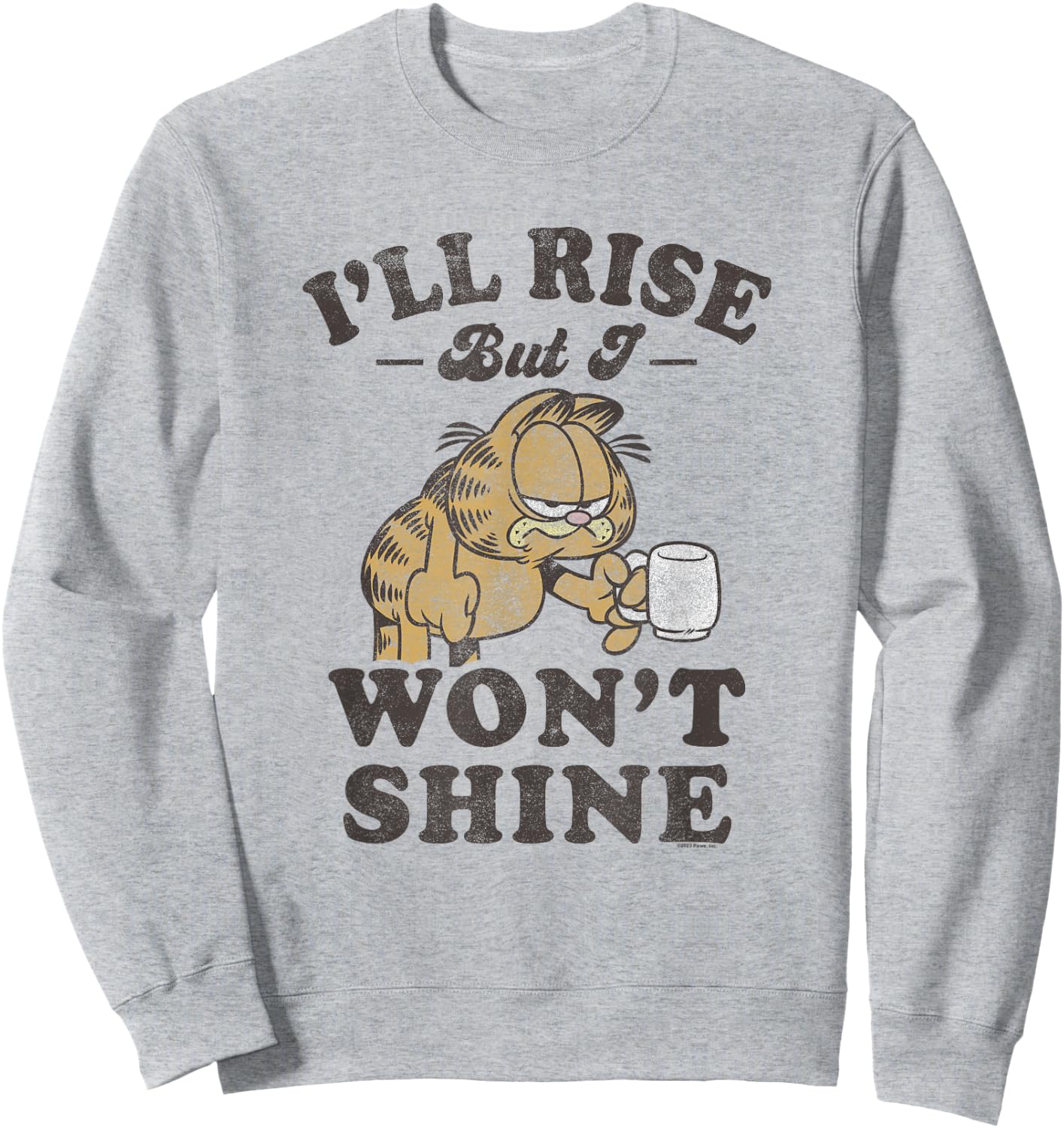 Garfield I'll Rise But I Won't Shine Grumpy Shot Distressed Sweatshirt - Sweatshirt | Ash