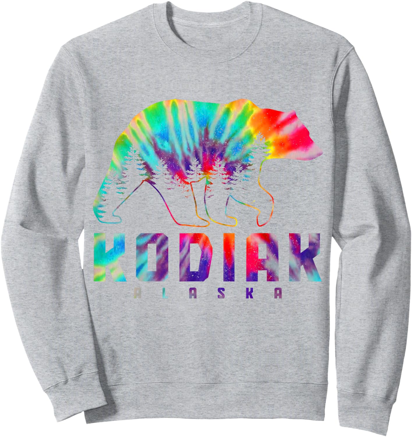Kodiak Alaska Tie Dye Bear Pride Outdoor Nature Vintage Sweatshirt - Sweatshirt | Ash