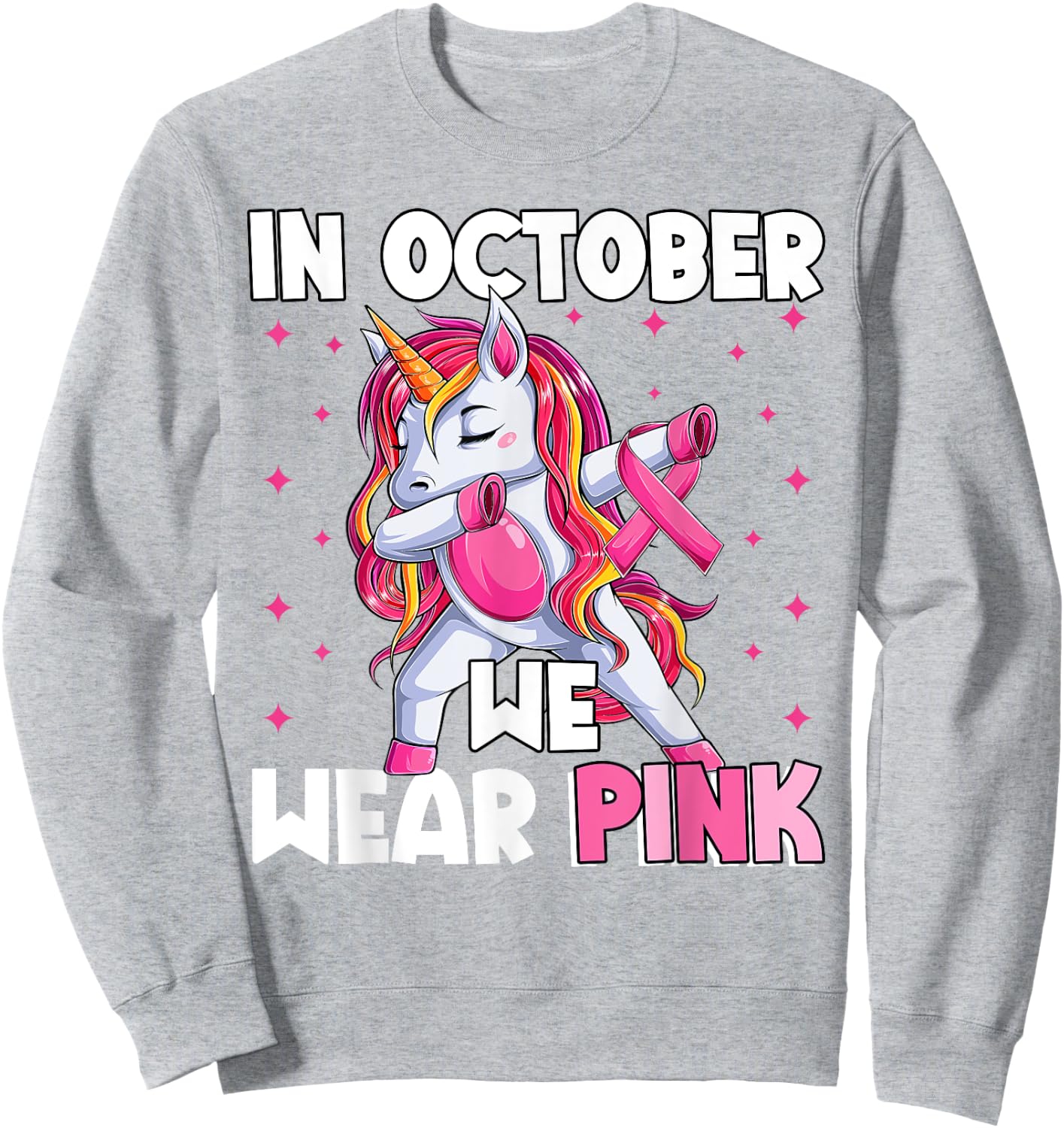 Breast Cancer Girls Kids, Unicorn In October We Wear Pink Sweatshirt - Sweatshirt | Ash