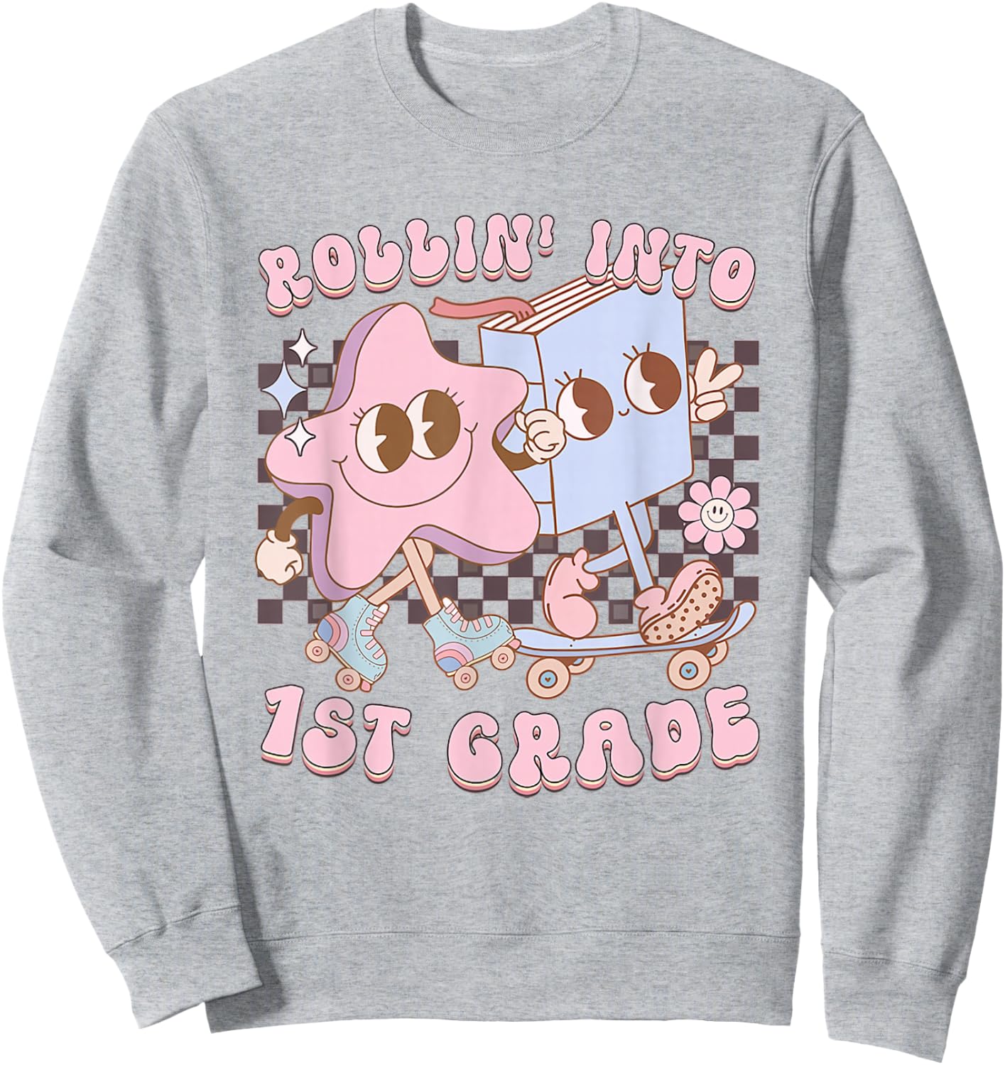 Retro Rolling Into First Grade First Day Of School Kids Sweatshirt - Sweatshirt | Ash