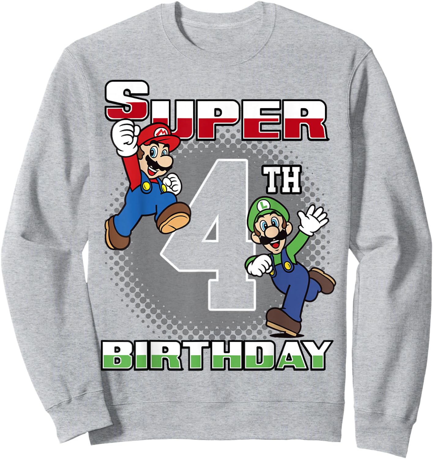 Super Mario and Luigi Super Birthday 4th Birthday Portrait Sweatshirt - Sweatshirt | Ash