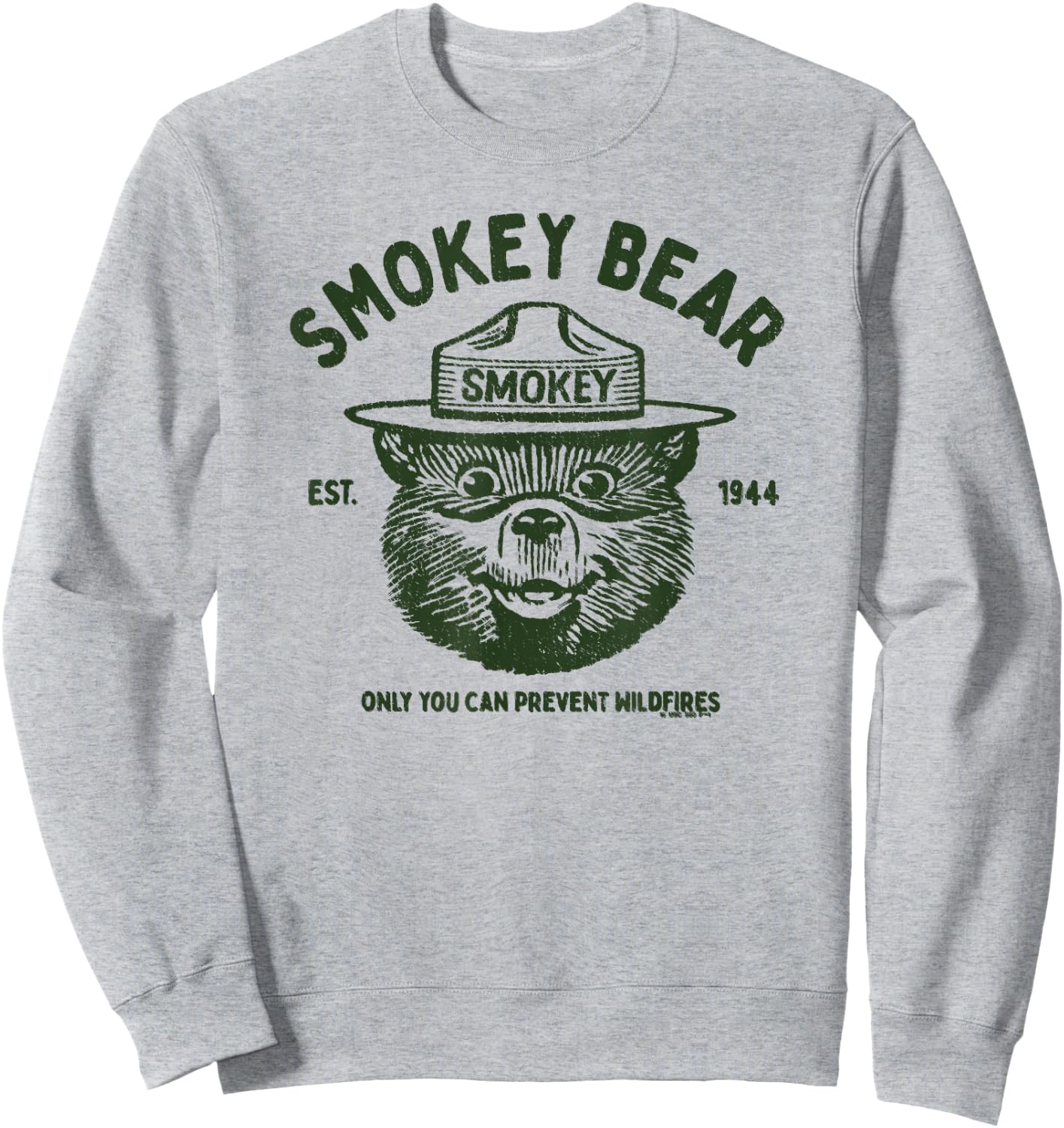Vintage Smokey Bear Logo Only You Can Prevent Wildfires Sweatshirt - Sweatshirt | Ash