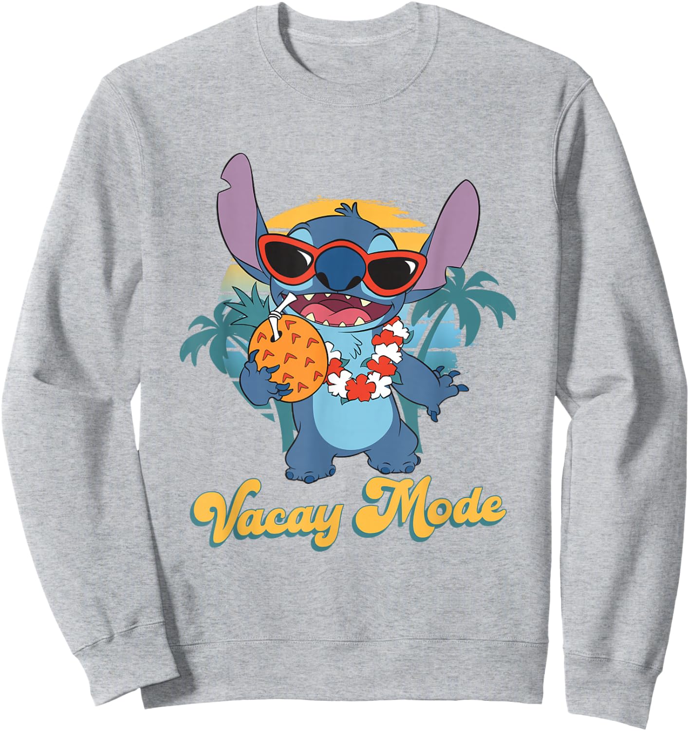 Disney Lilo & Stitch Cool Stitch On vacay Mode Chest Poster Sweatshirt - Sweatshirt | Ash