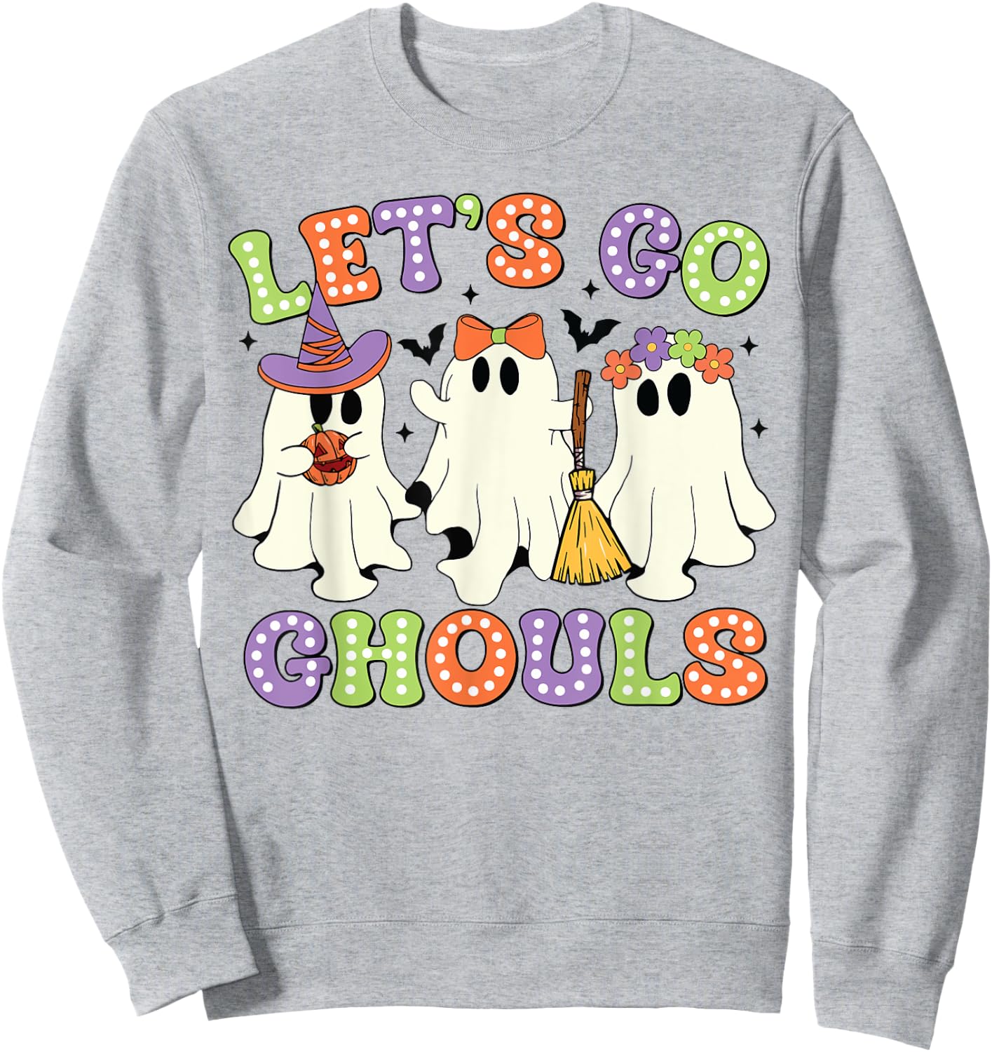 Let's Go Ghouls Scary Ghost Costume Halloween Retro Groovy Sweatshirt - Sweatshirt | Ash