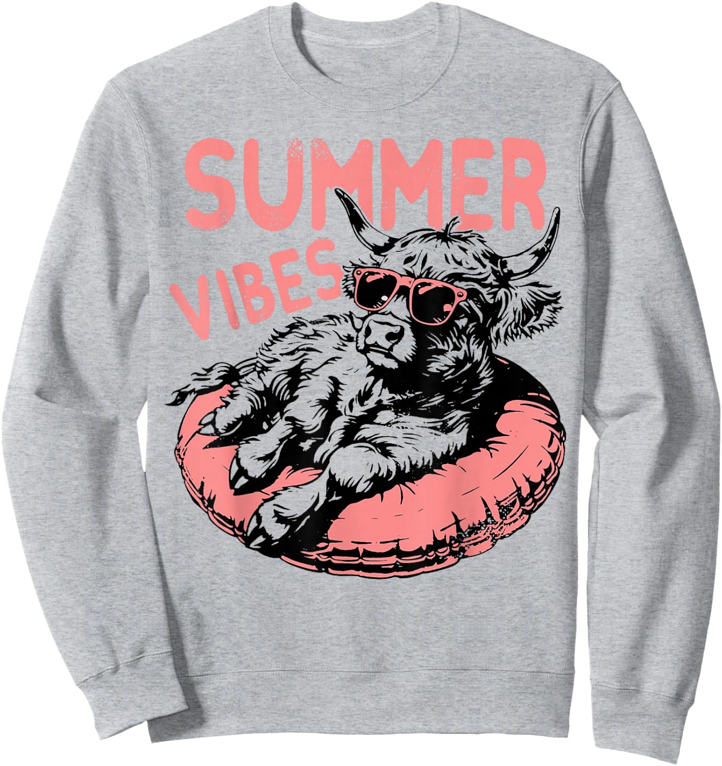 Summer Vibes Cute Sunglasses Cow Float Swimming Sweatshirt - Sweatshirt | Ash