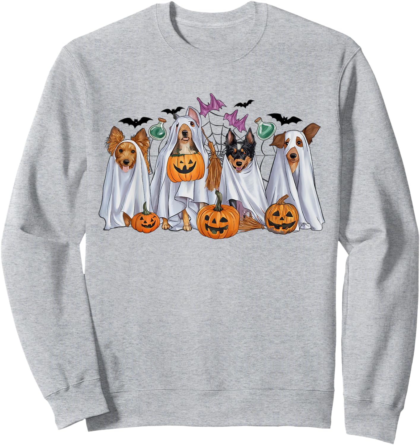 Halloween Boo Dogs Ghost Pumpkins Spooky Dog Lover Outfit Women Girls Kids Sweatshirt - Sweatshirt | Ash