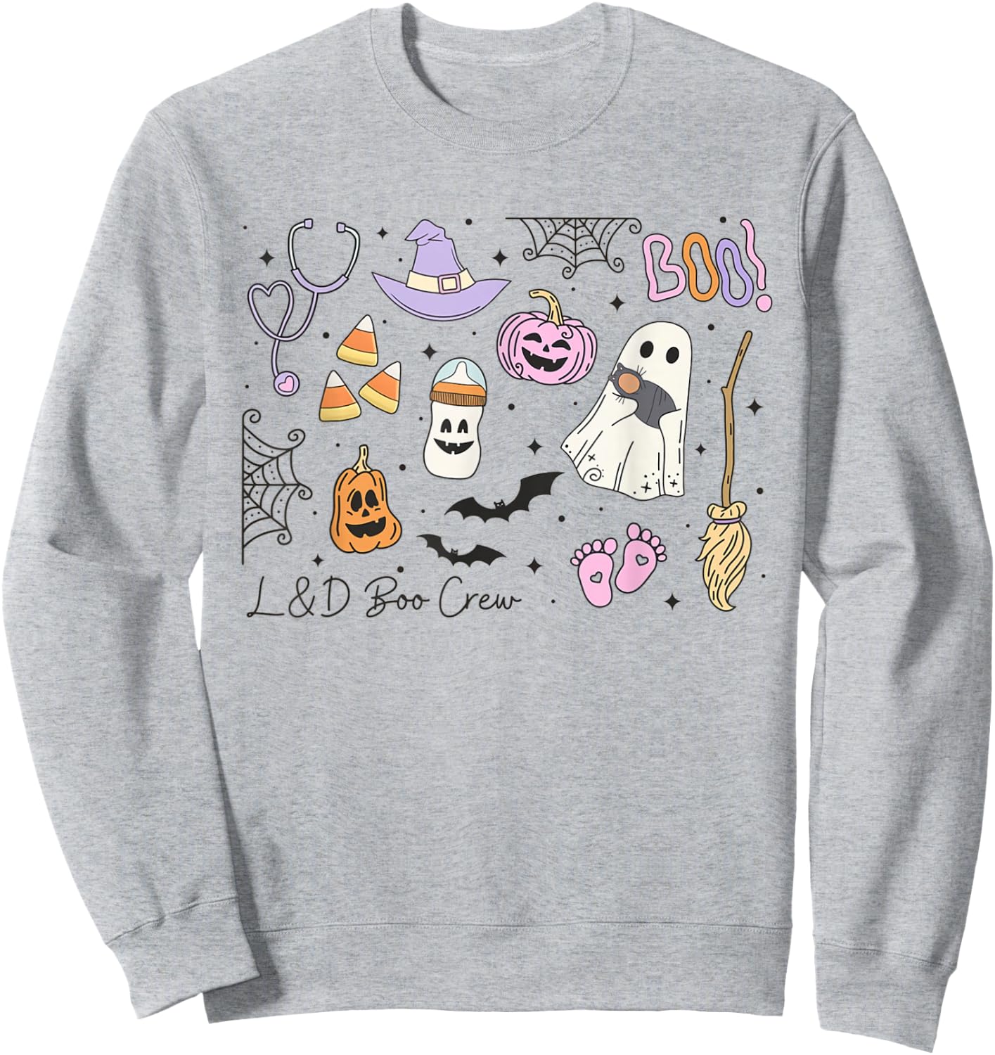 Labor and Delivery Nurse Halloween Pumpkin Ghost Autumn Fall Sweatshirt - Sweatshirt | Ash