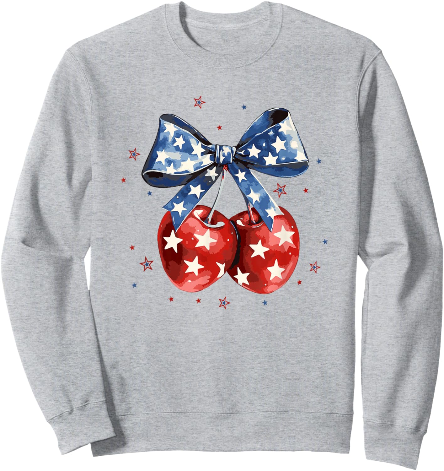 America Cherries Coquette Bow Patriotic USA Flag 4th of July Sweatshirt - Sweatshirt | Ash