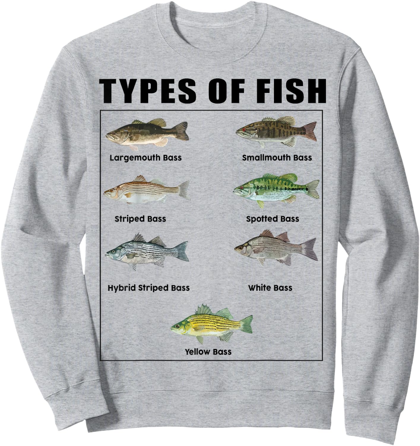 Kids Types of Bass Fish Funny Boy Toddler Men Dad Fishing Sweatshirt - Sweatshirt | Ash
