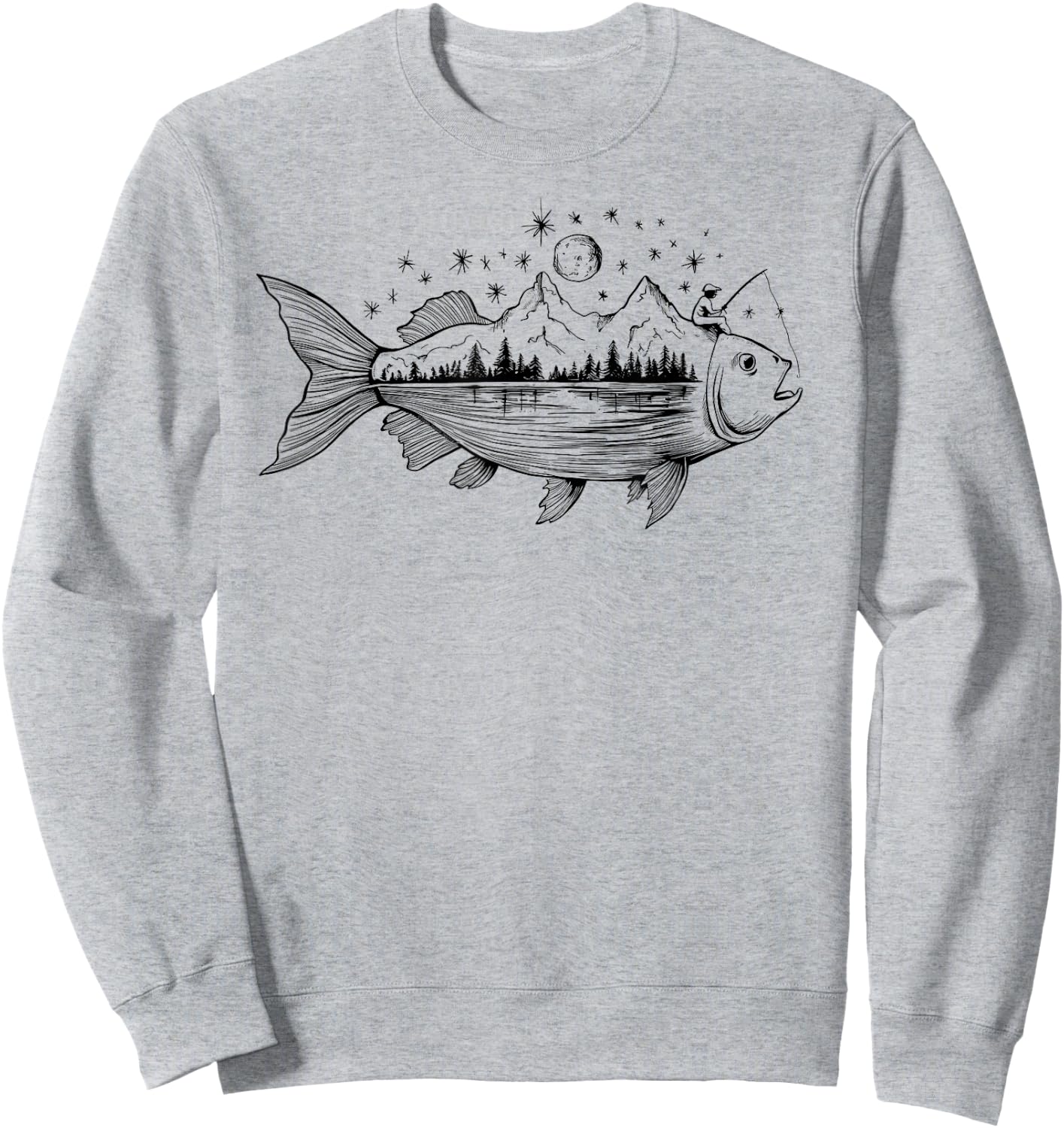 Cool Fish Shaped from Mountains Nature Scene Fishing Sweatshirt - Sweatshirt | Ash
