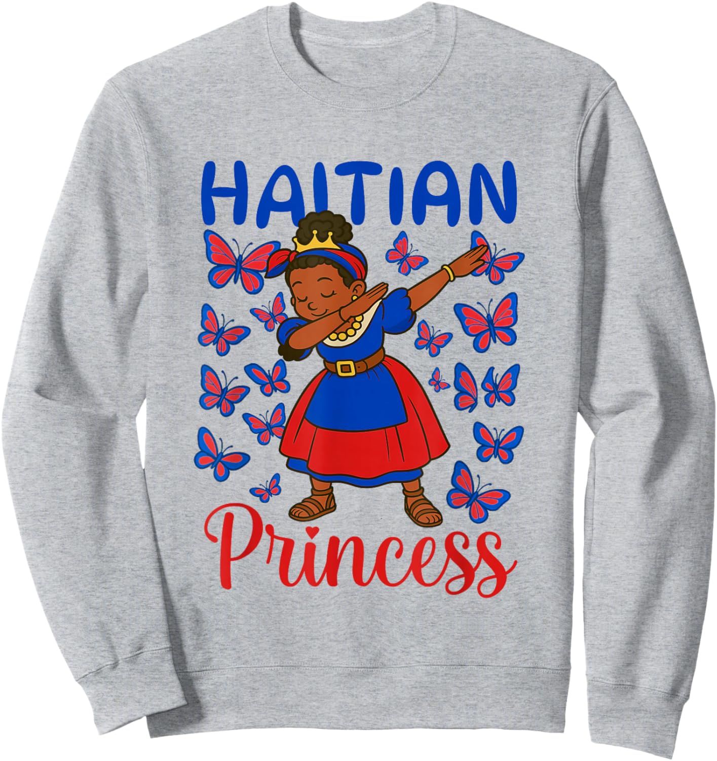 Haitian Princess Dabbing Haitian Flag Dress for Children Girls Sweatshirt - Sweatshirt | Ash