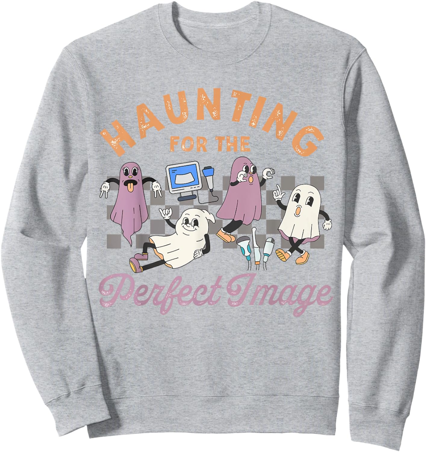 Vascular Tech Sonographer Ultrasound Tech Ghosts Halloween Sweatshirt - Sweatshirt | Ash