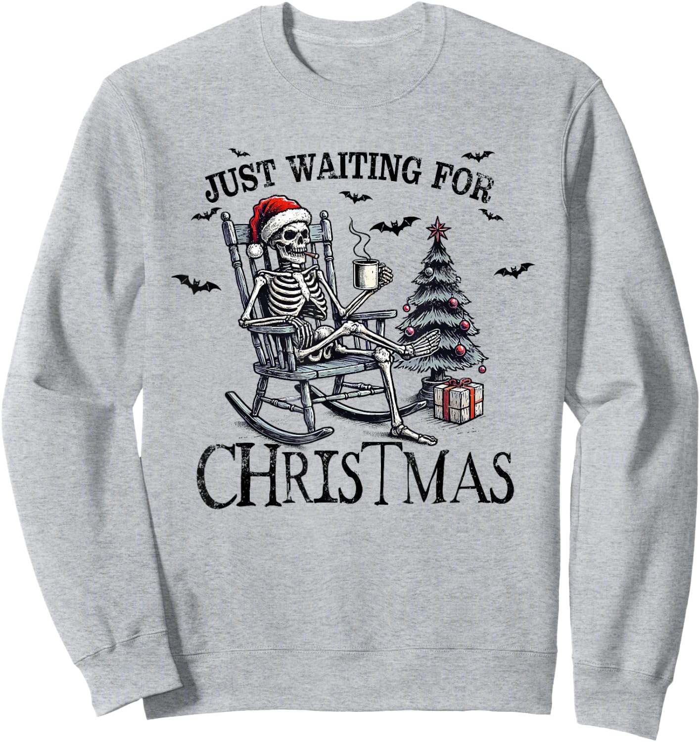 Just Waiting For Christmas Holiday Funny Skeleton Christmas Sweatshirt - Sweatshirt | Ash