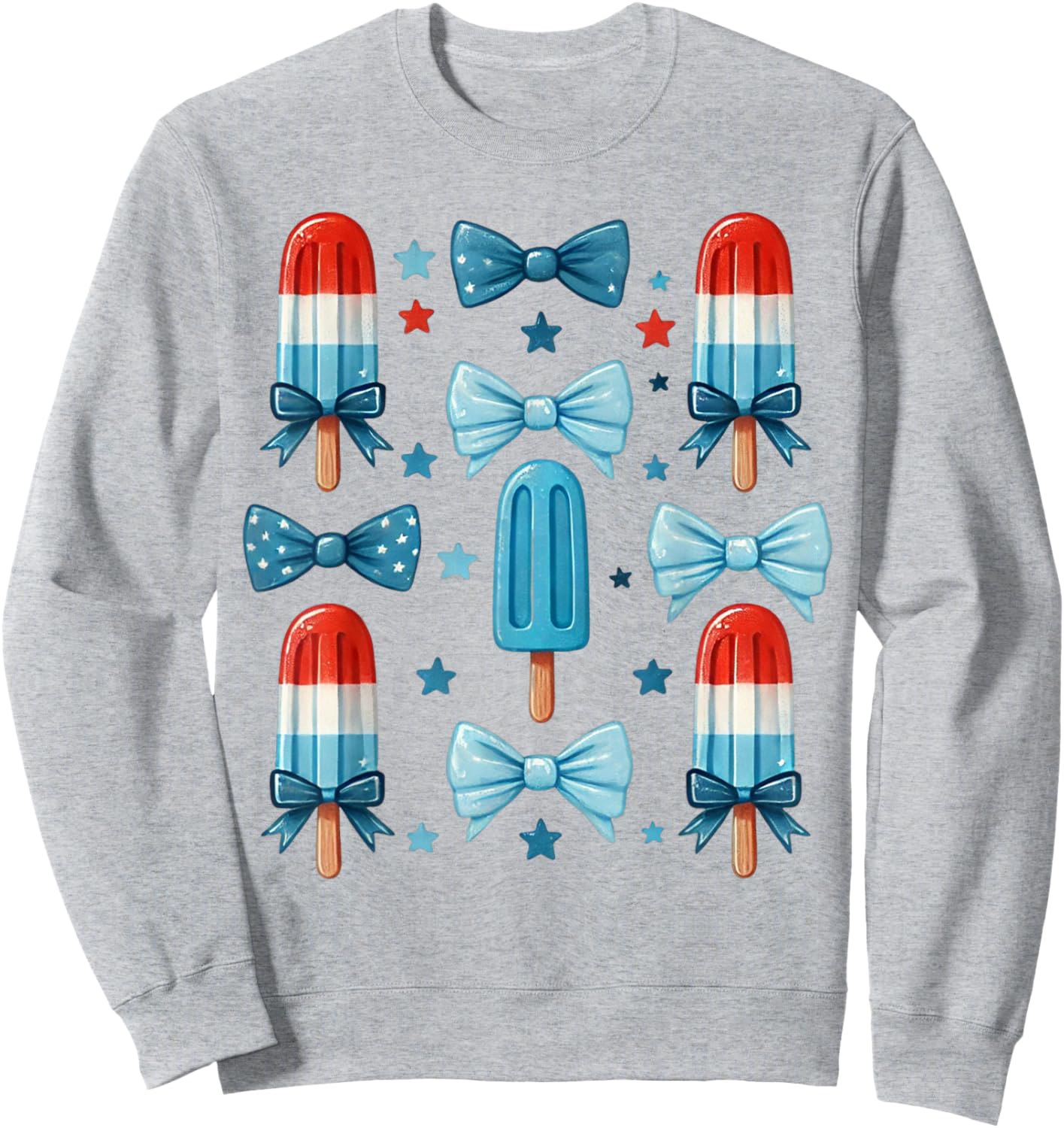 4th of July Cute Popsicle Bows Patriotic Women Sweatshirt - Sweatshirt | Ash