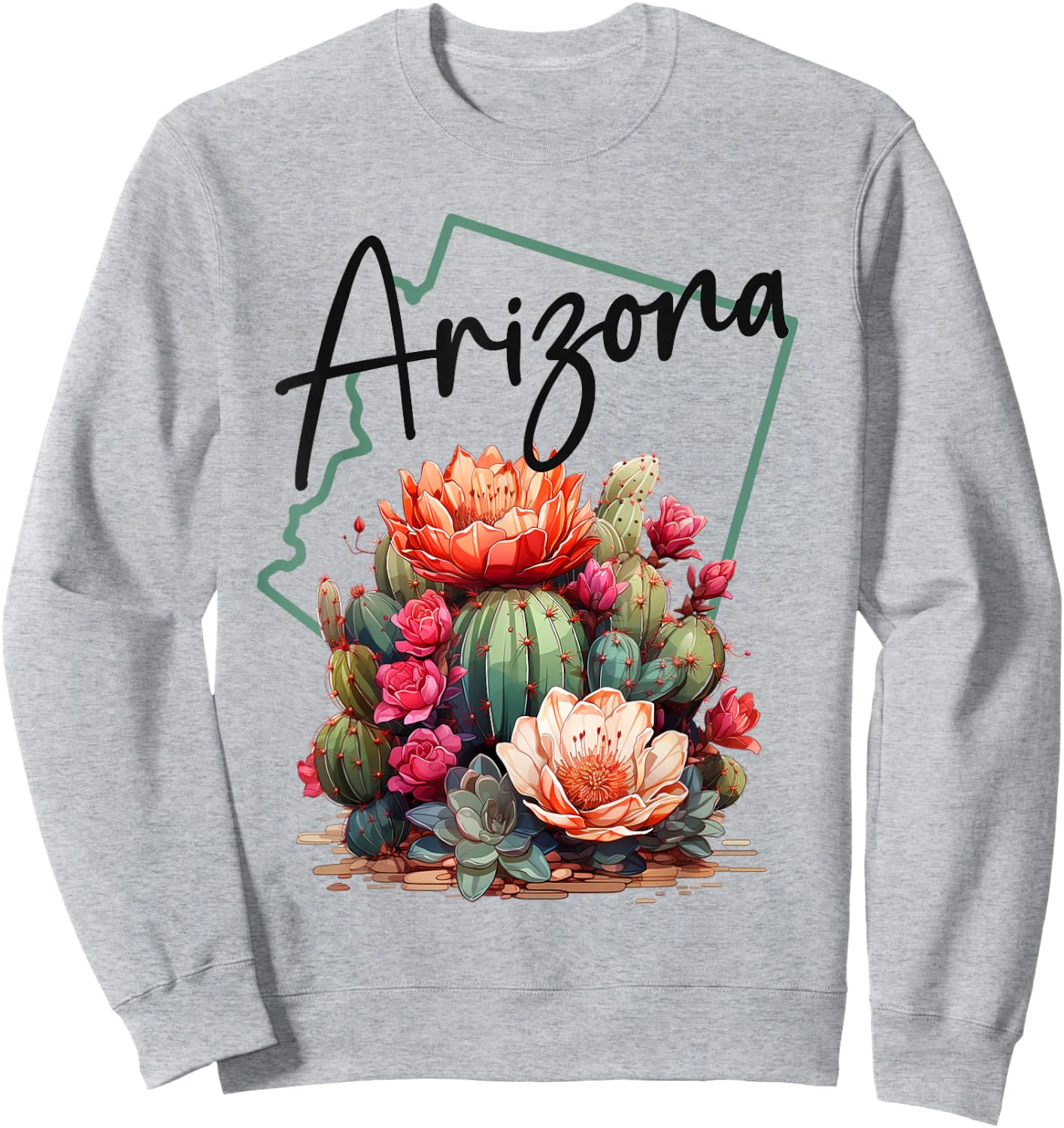 Love State Of Arizona Blooming Cactus Flowers Sweatshirt - Sweatshirt | Ash