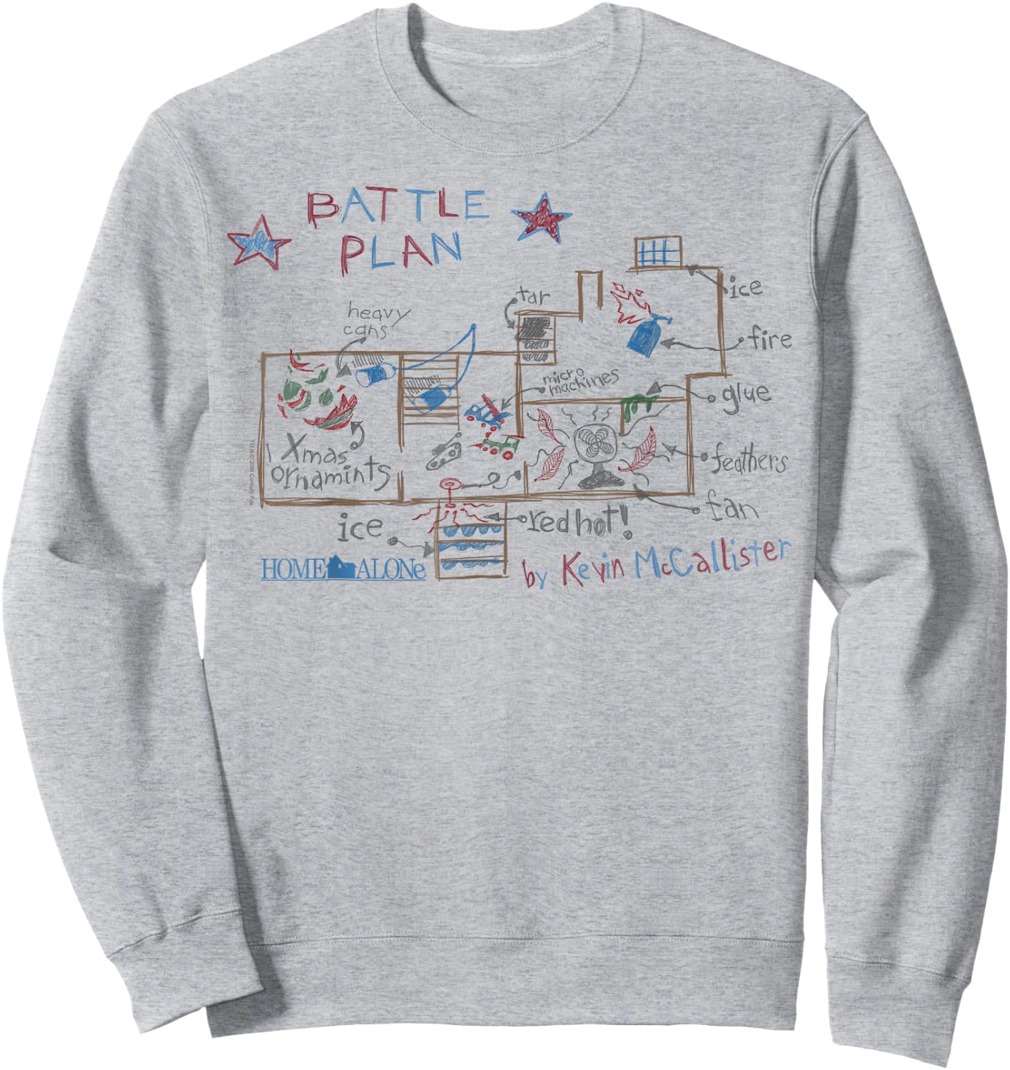 Home Alone Battle Plan by Kevin McCallister Sketch Sweatshirt - Sweatshirt | Ash