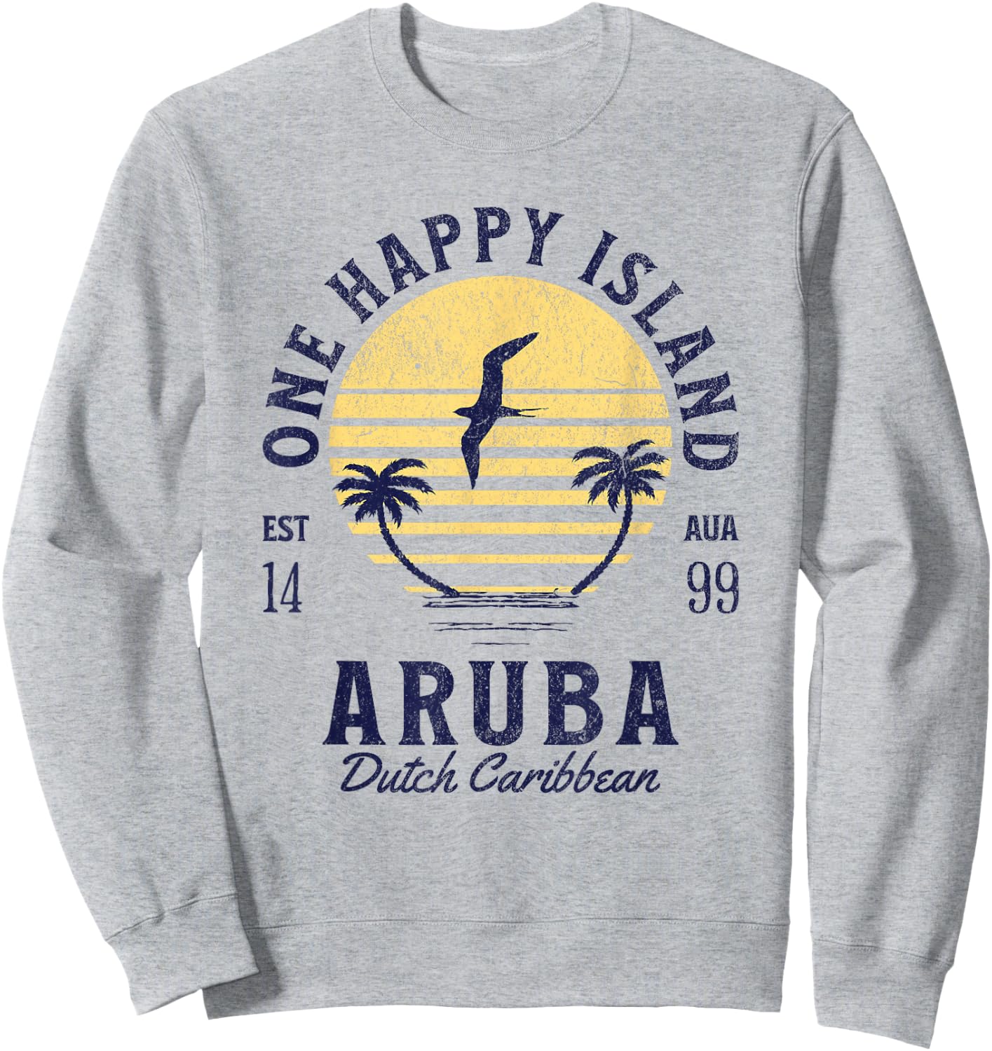 One Happy Island Aruba Shirt Retro Sunset Palm Ocean Vintage Sweatshirt - Sweatshirt | Ash